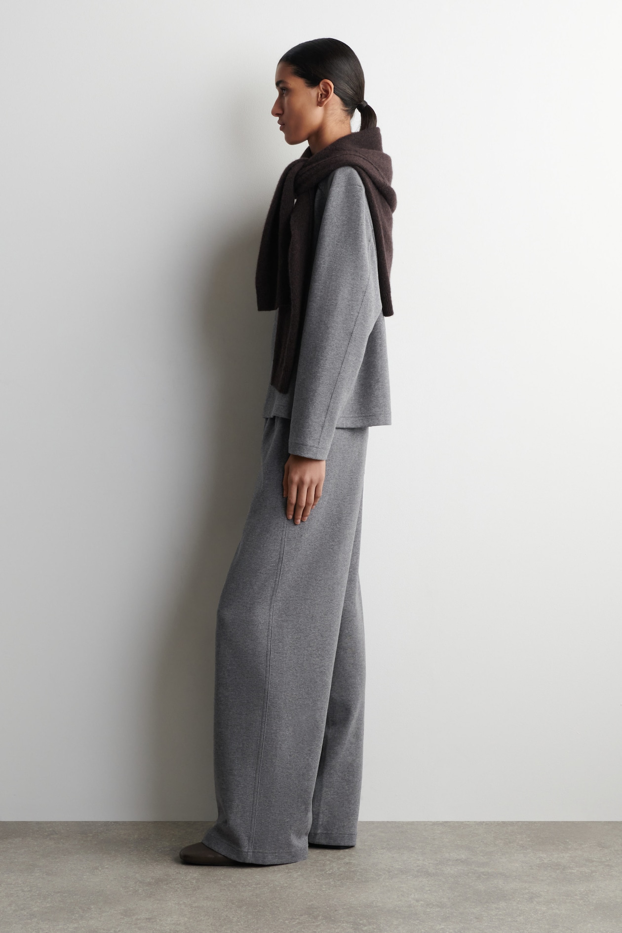 WIDE-LEG COTTON JOGGERS — GREY MÉLANGE