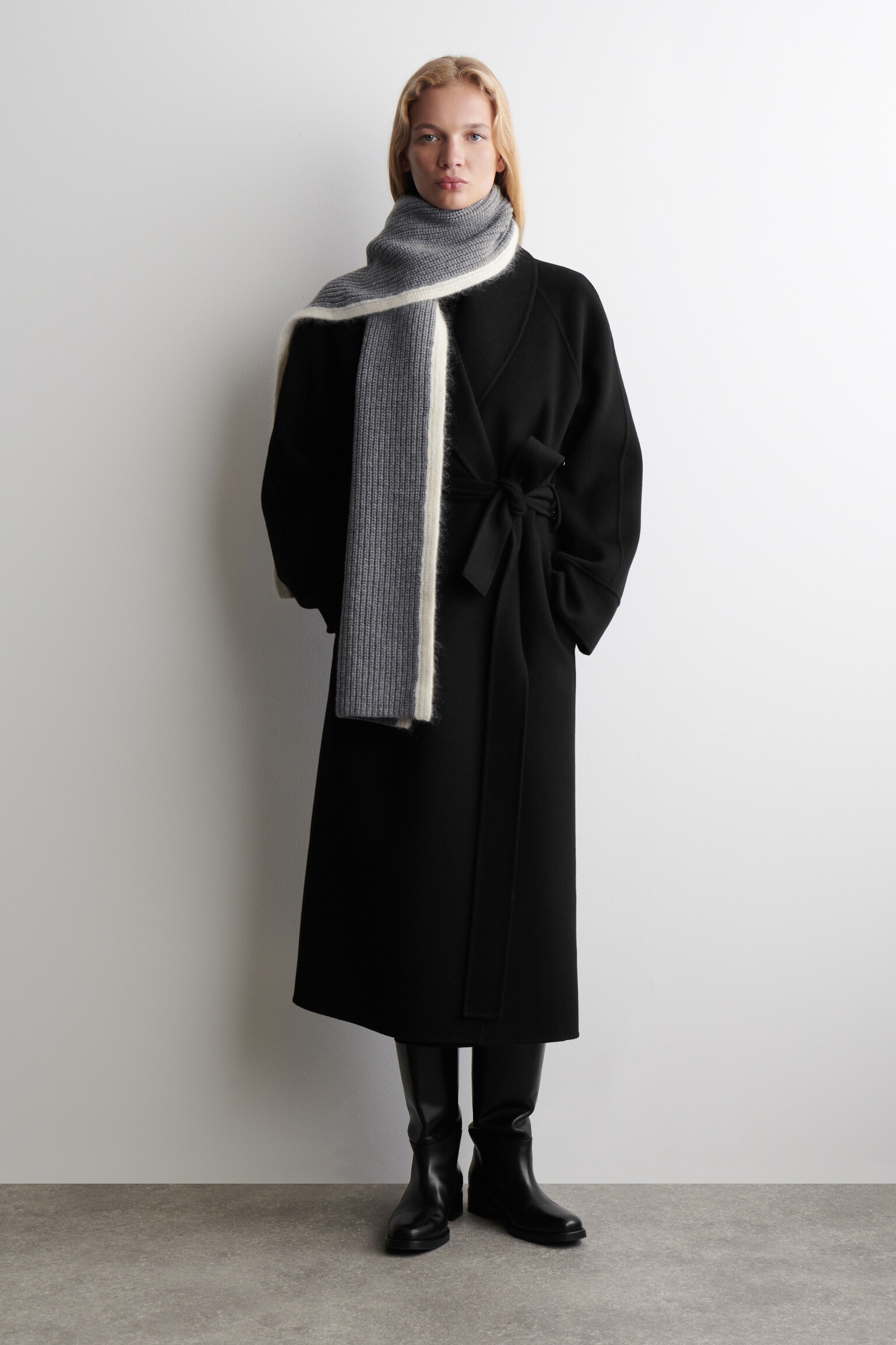 BUFANDA GRUESA DE LANA Y MOHAIR - GRIS / CREMA/BURDEOS / ROJO - 3