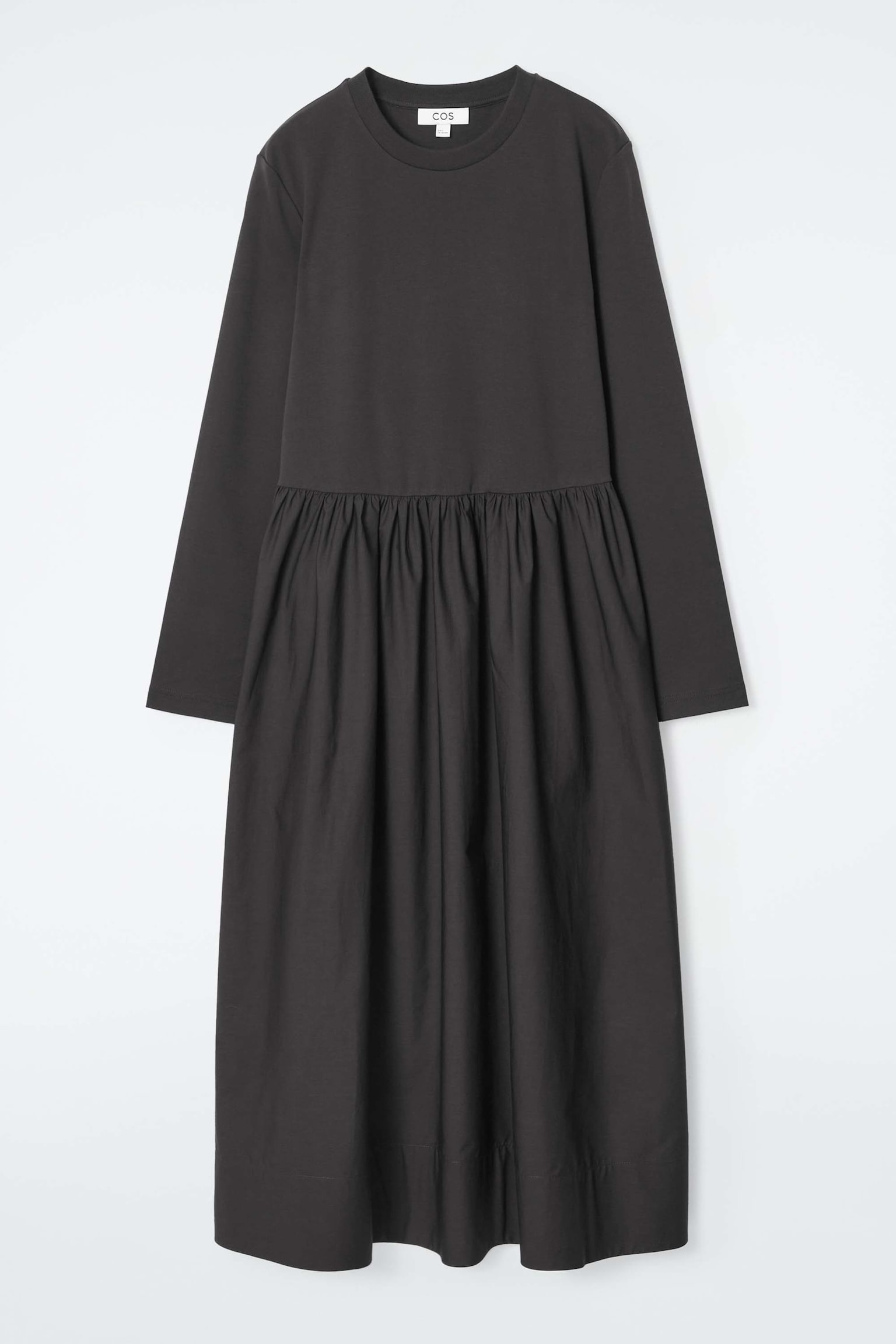CONTRAST-PANEL LONG-SLEEVED MIDI DRESS - BLACK
