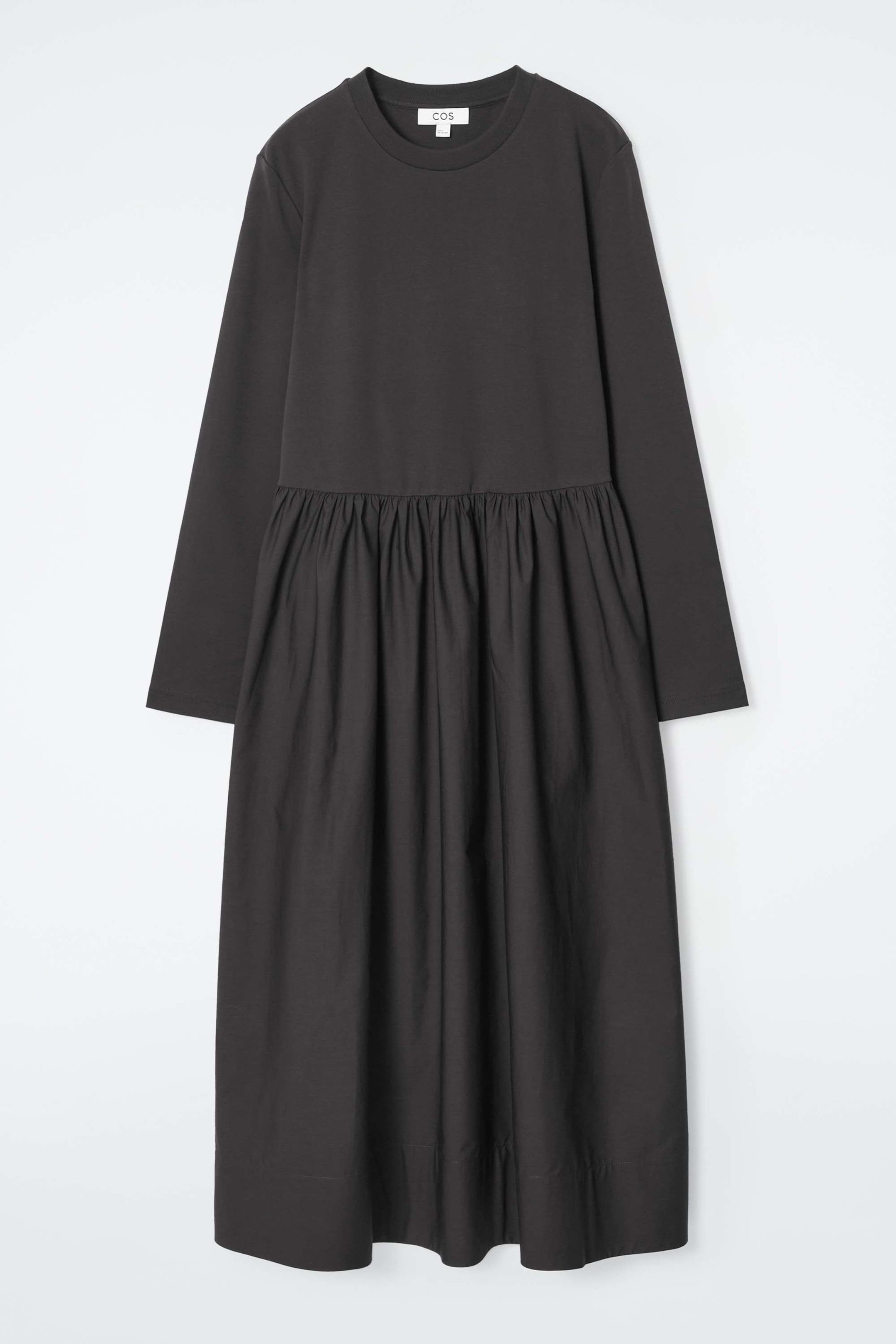 Grösseres Bild ansehen: LANGÄRMLIGES MIDIKLEID MIT KONTRASTEINSATZ - SCHWARZ - DAMEN | H&M CH 1