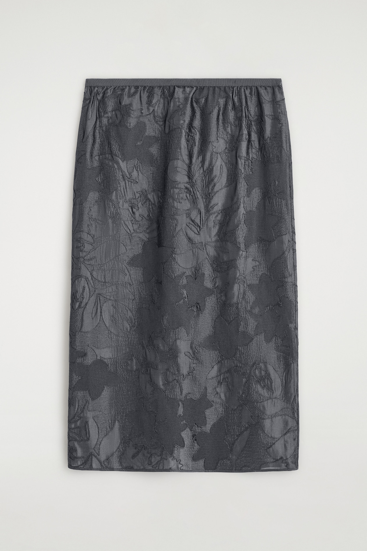 EMBROIDERED SHEER COLUMN SKIRT — HEATHER