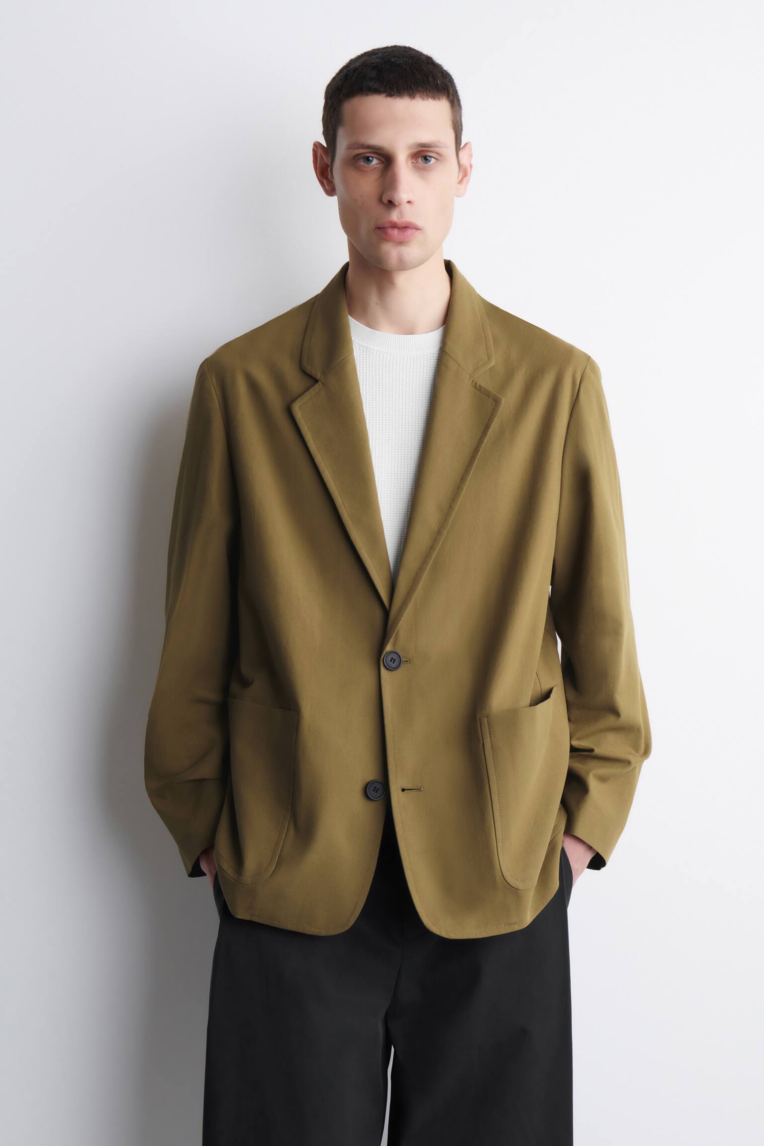 UNSTRUCTURED COTTON BLAZER - ירוק זית - 8