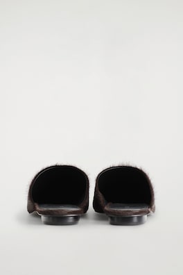 PONY HAIR-EFFECT LEATHER MULES — DARK BROWN 1