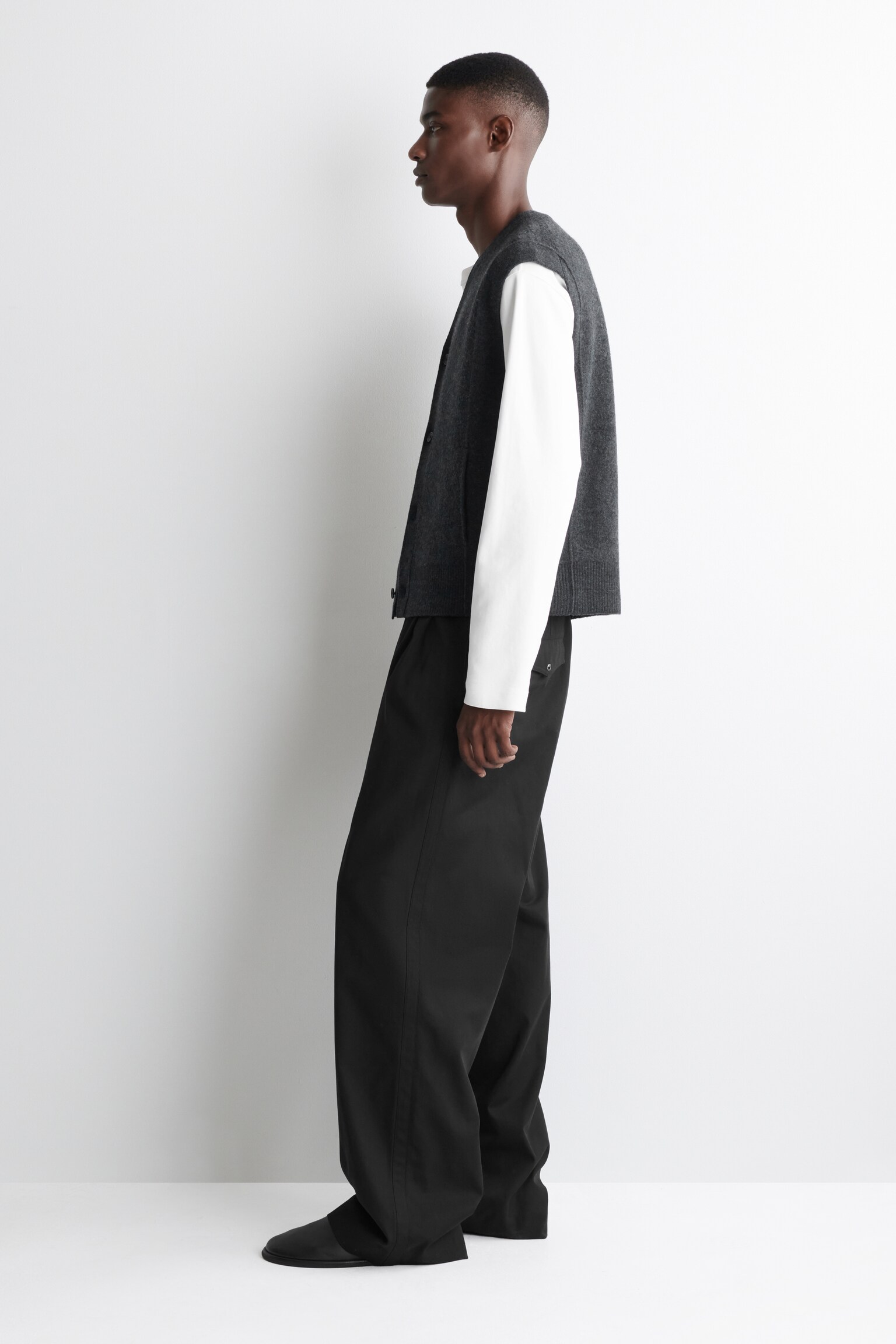 GILET BOUTONNÉ EN LAINE BOUILLIE - CHARBON/KAKI FONCÉ - 5