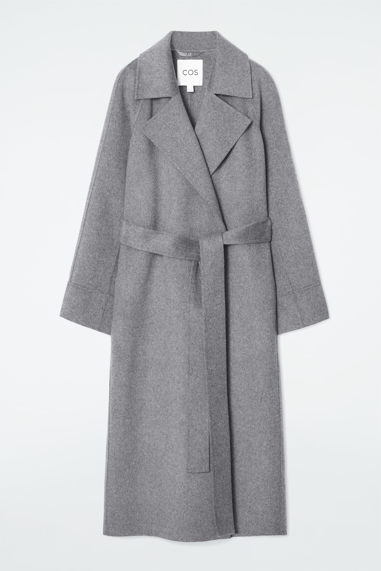 BELTED DOUBLE-FACED WOOL LONG COAT - GREY/BLACK - 2