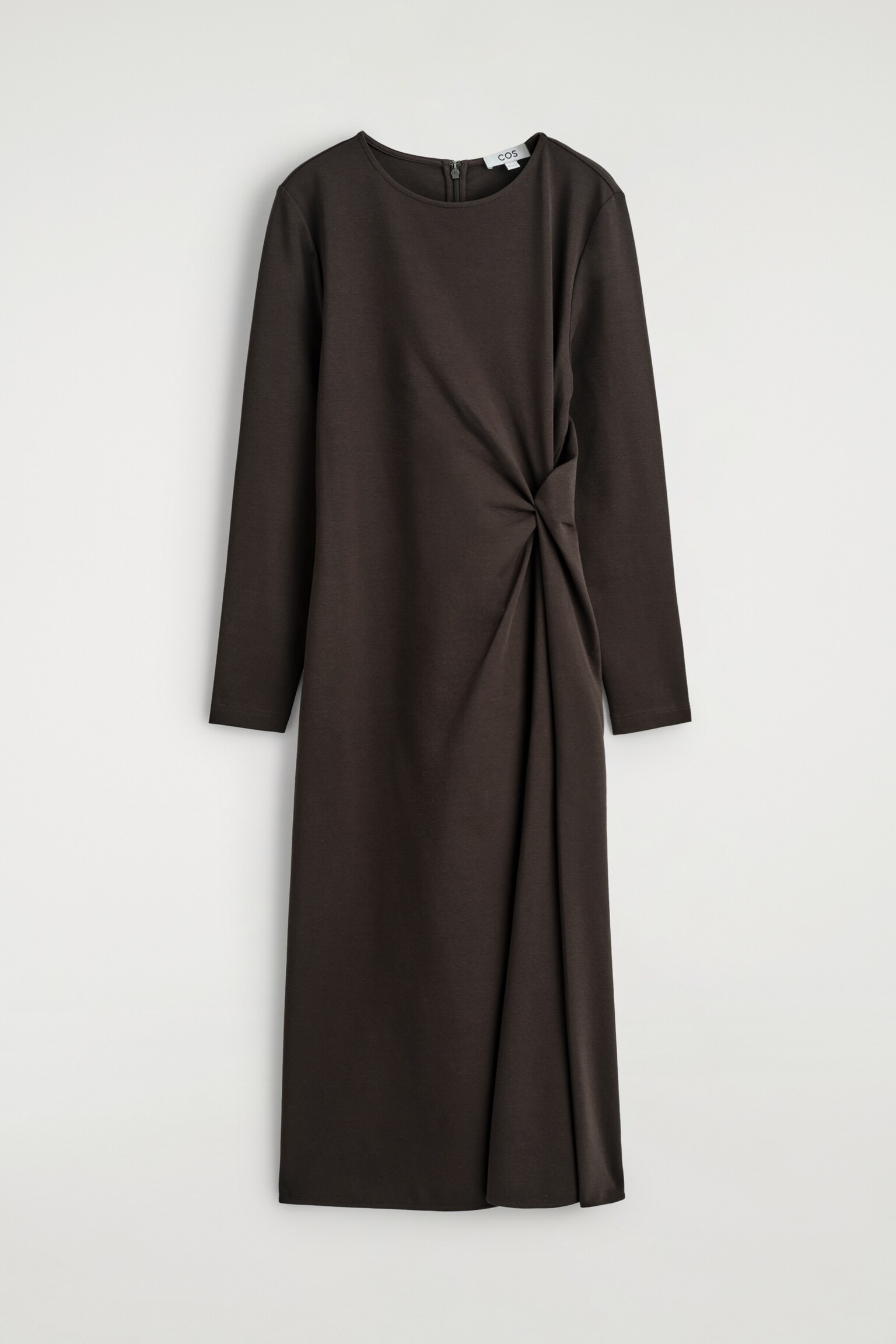 VESTIDO DE MANGA LARGA CON DETALLE DE NUDO - MARRÓN OSCURO - 2