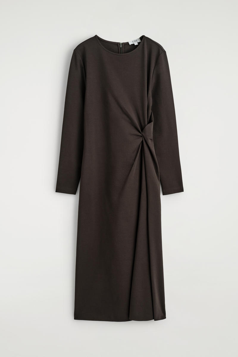 Cos Twist-detail Long-sleeved Dress In Brown