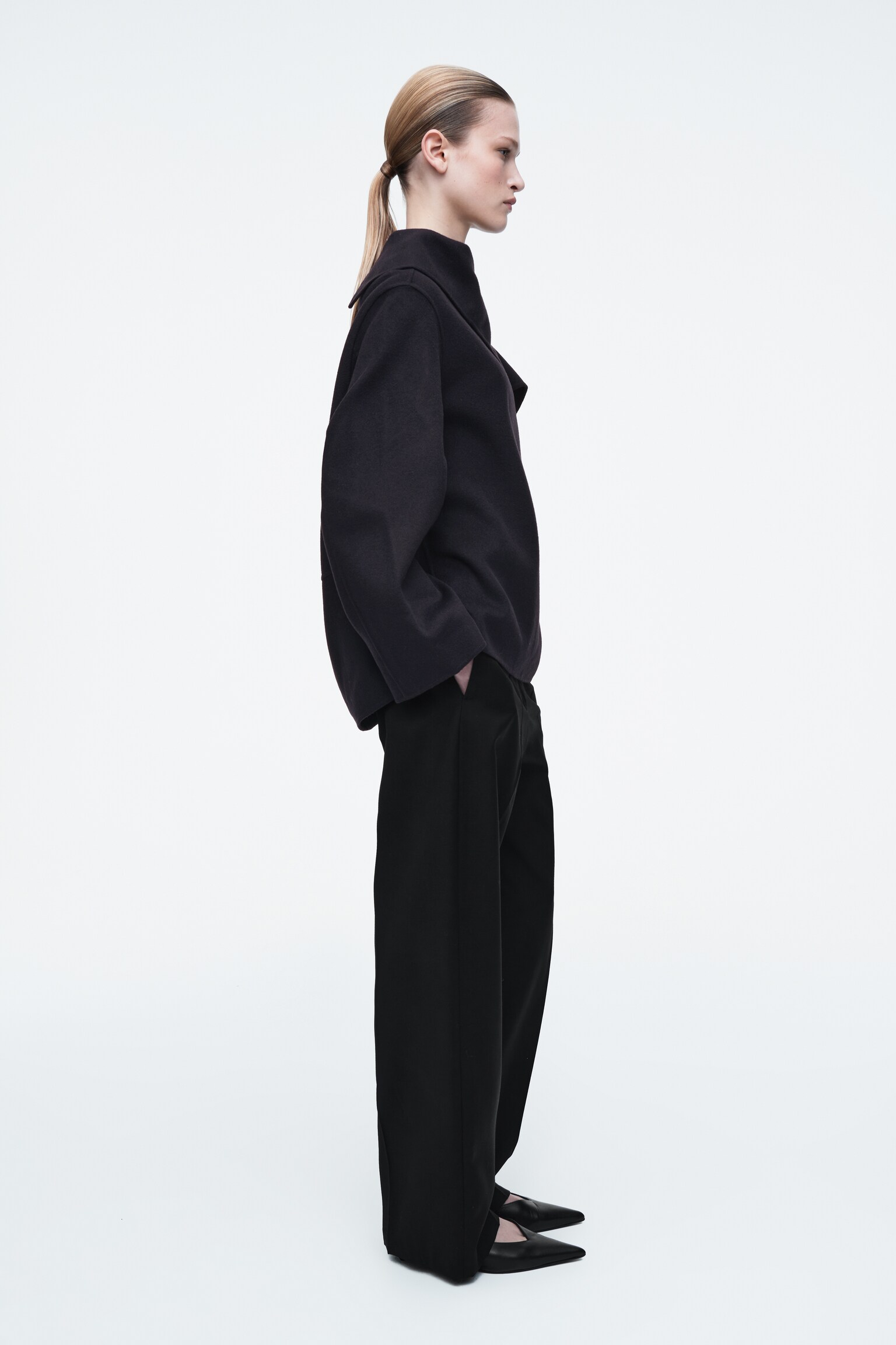 ASYMMETRIC DOUBLE-FACED WOOL TOP - NAVY - 4