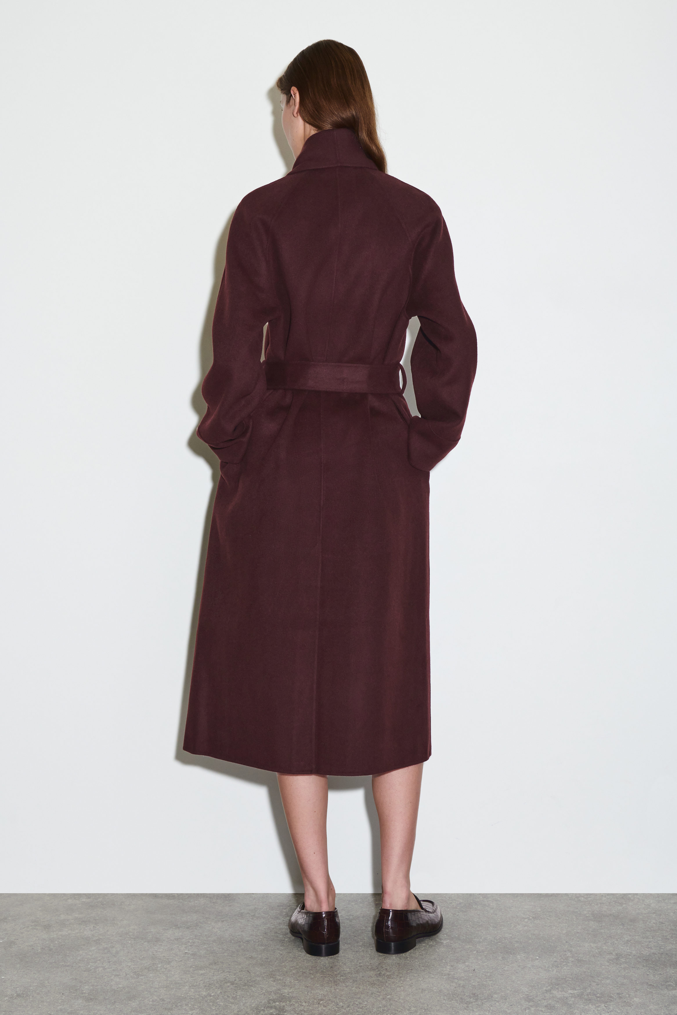 BELTED DOUBLE-FACED WOOL LONG COAT - BURGUNDY | COS US