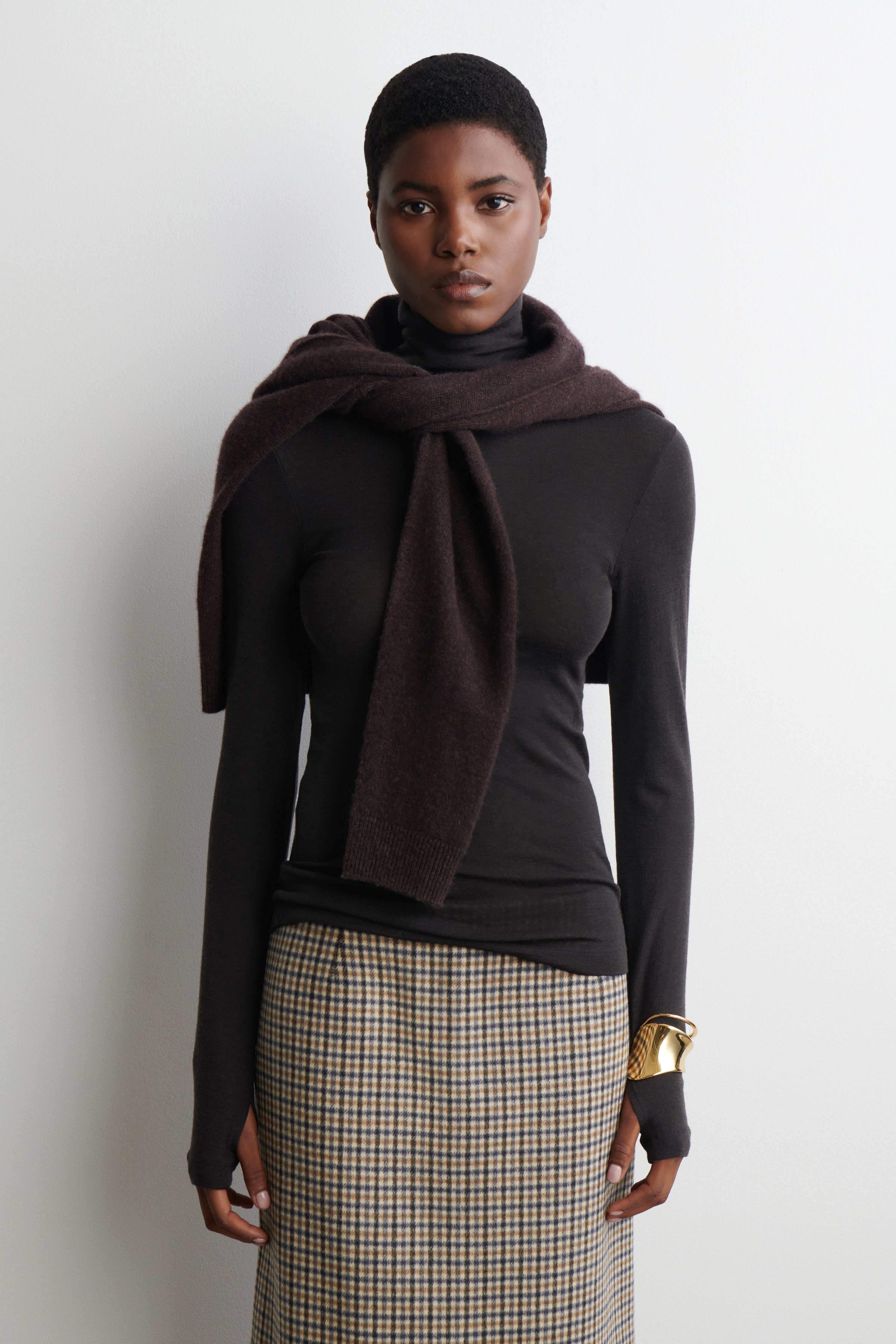 MERINO WOOL HIGH-NECK TOP - DARK BROWN/BURGUNDY MÉLANGE/BROWN/DARK GREY MÉLANGE