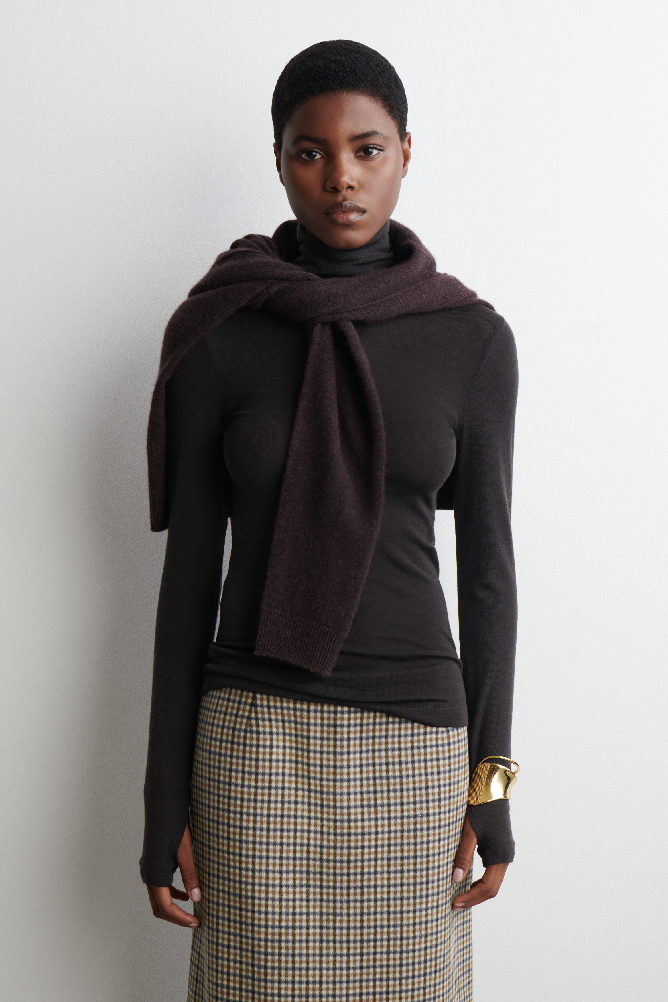 MERINO WOOL HIGH-NECK TOP - DARK BROWN | COS