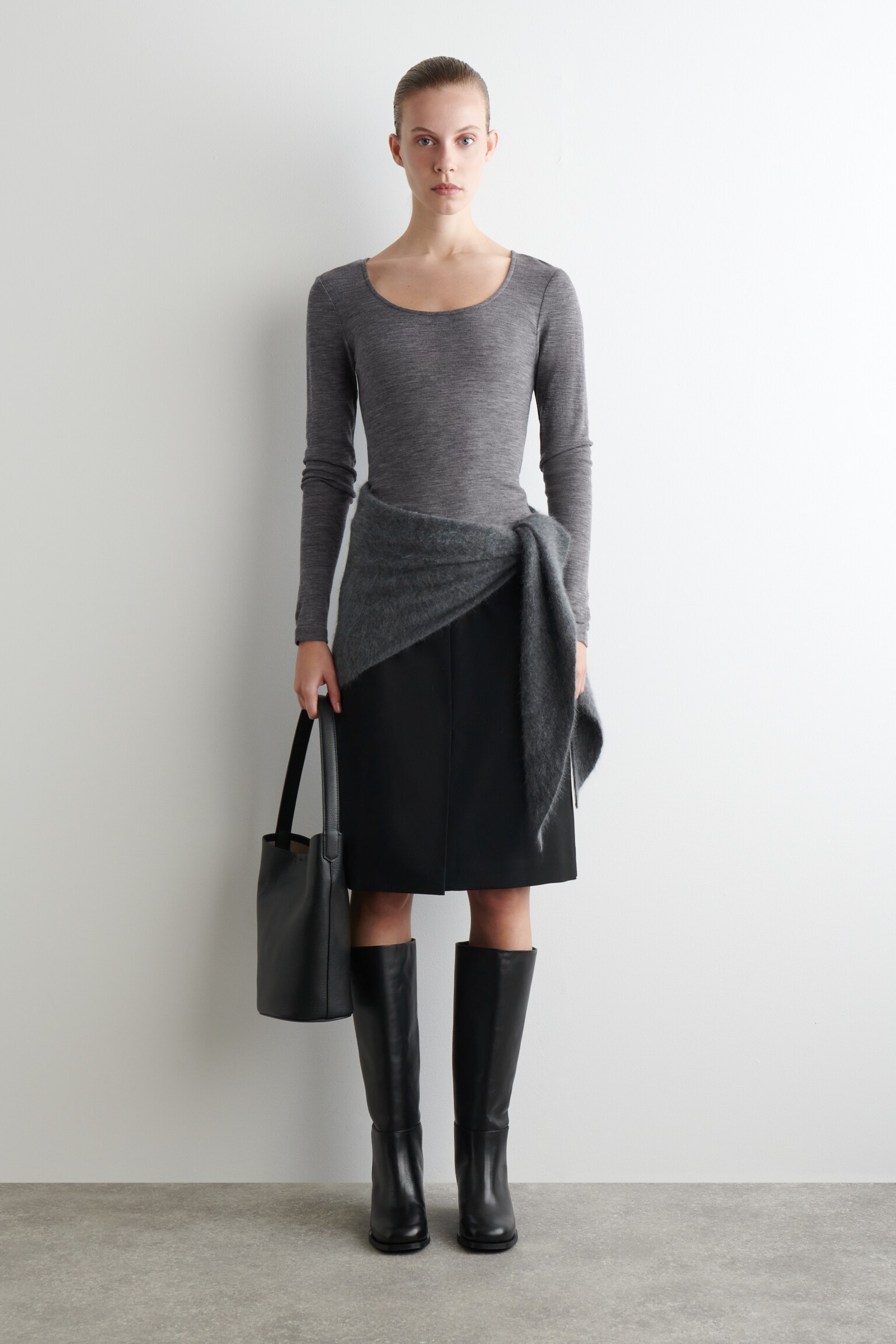 MERINO WOOL SCOOP-NECK TOP - GREY MÉLANGE - 3