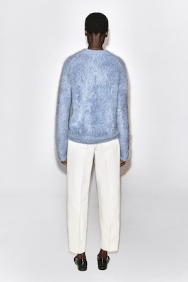 TWO-TONE BRUSHED PURE CASHMERE SWEATER — BLUE MÉLANGE 6