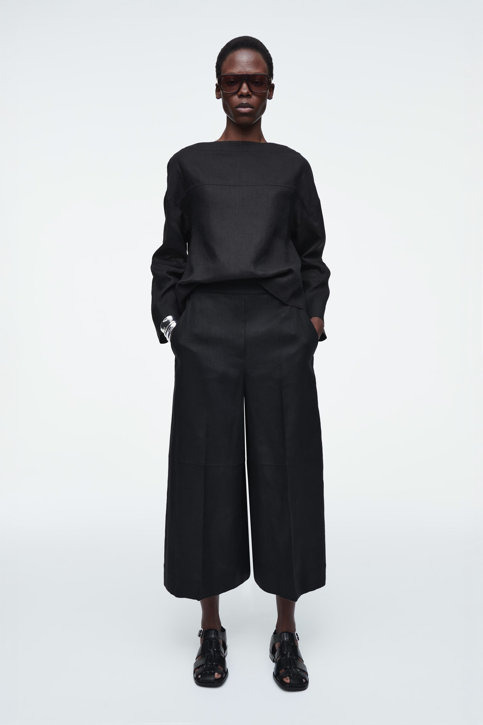 JUPE-CULOTTE EN LIN - NOIR/BLEU - 4