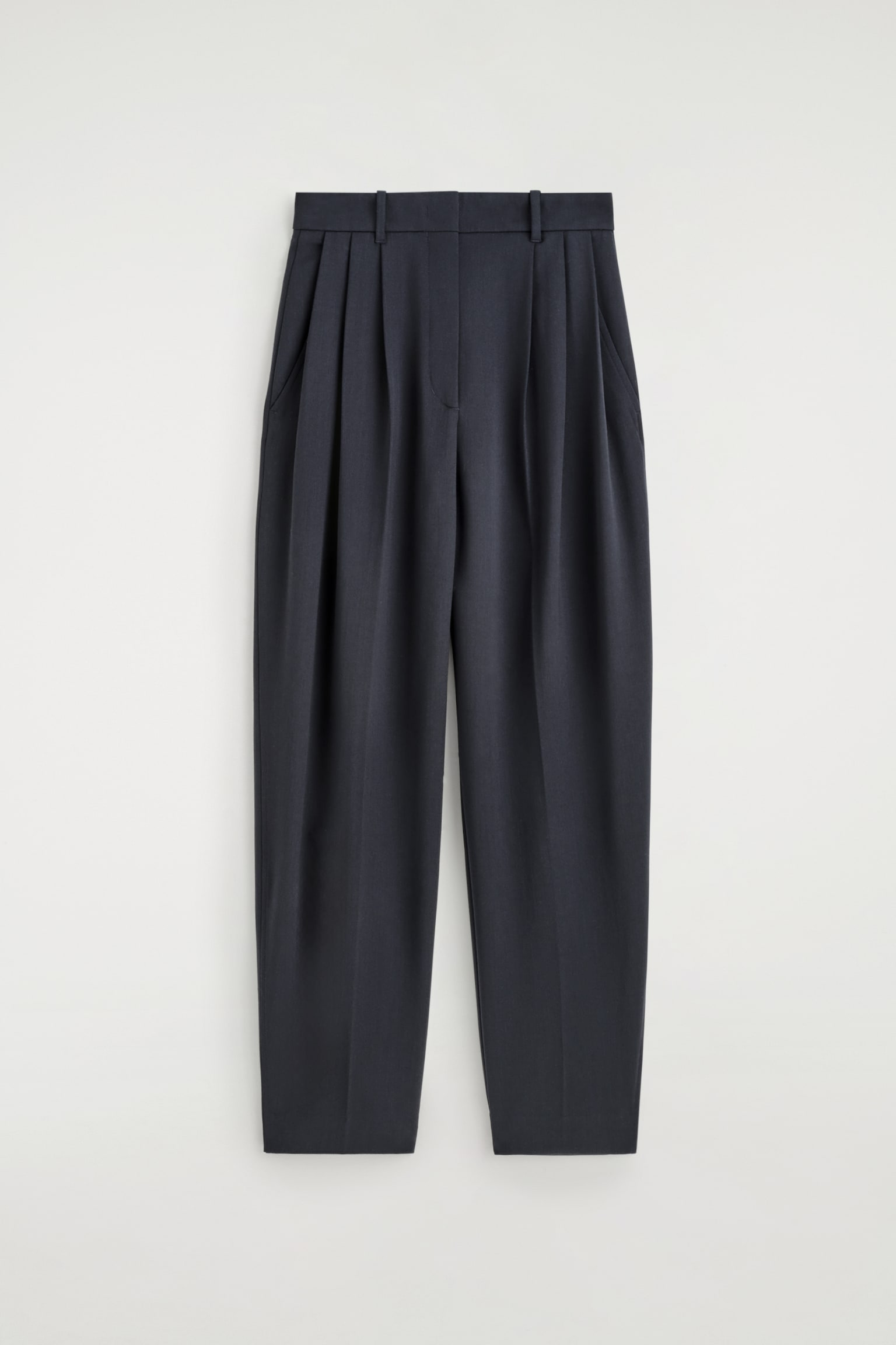 PANTALON TULIPE À PLIS EN LAINE MÉLANGÉE - BLEU MARINE/NOIR - 2