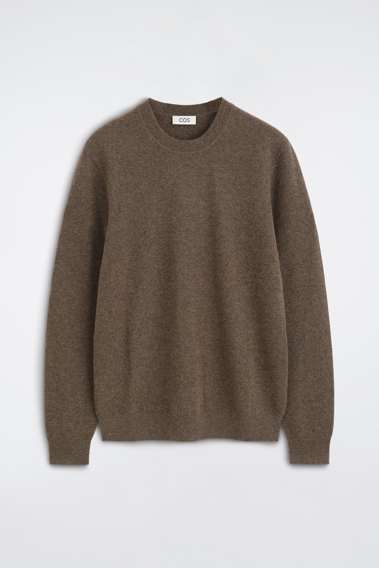 PURE CASHMERE CREW-NECK SWEATER — BROWN MÉLANGE
