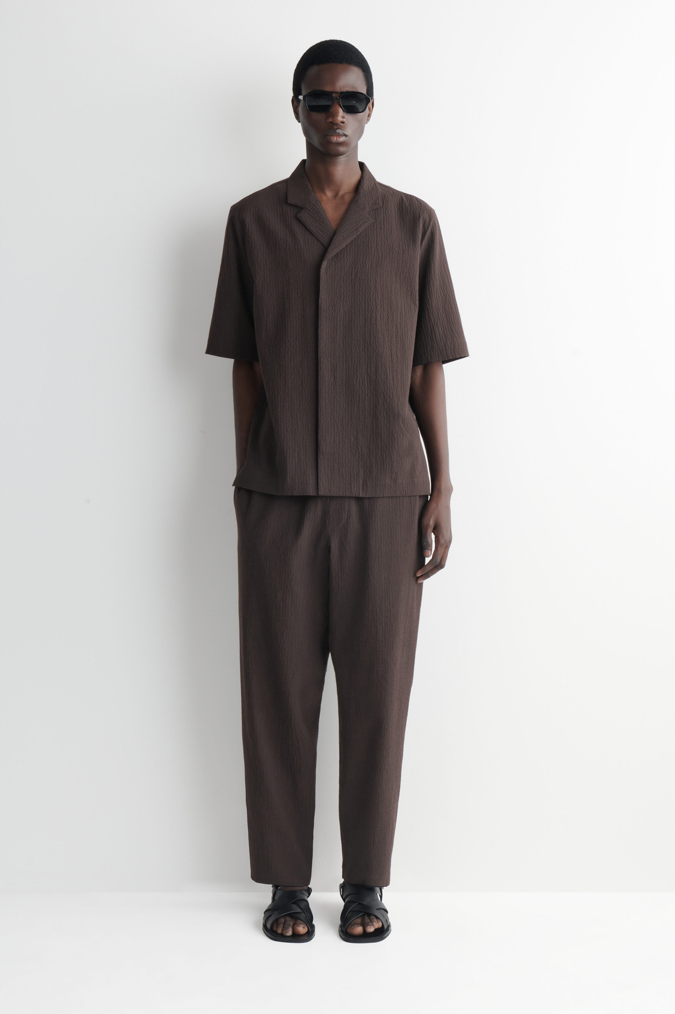 SEERSUCKER REGULAR-FIT TAPERED PANTS