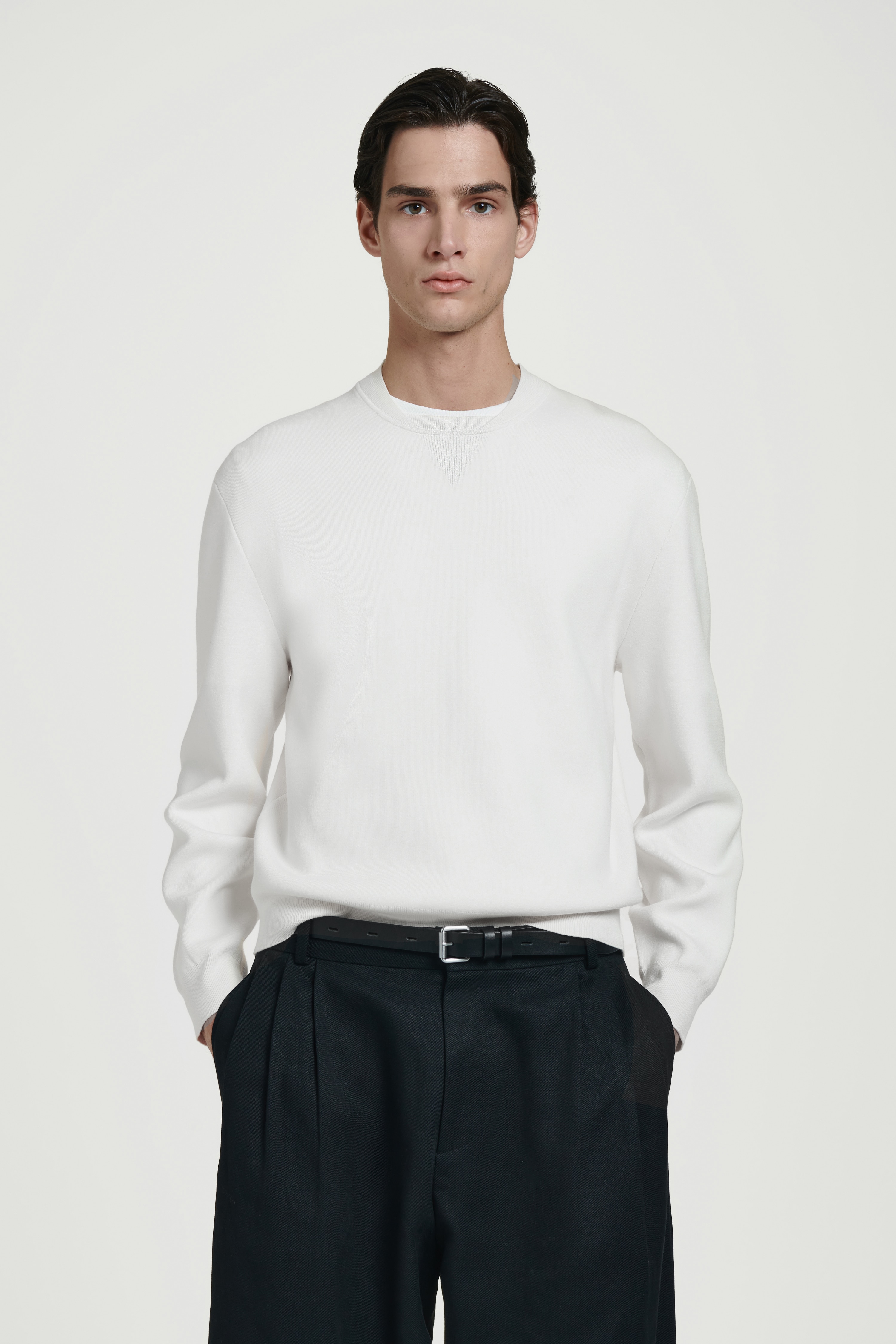 STRICKPULLOVER AUS DOUBLEFACE-MATERIAL - CREMEWEISS