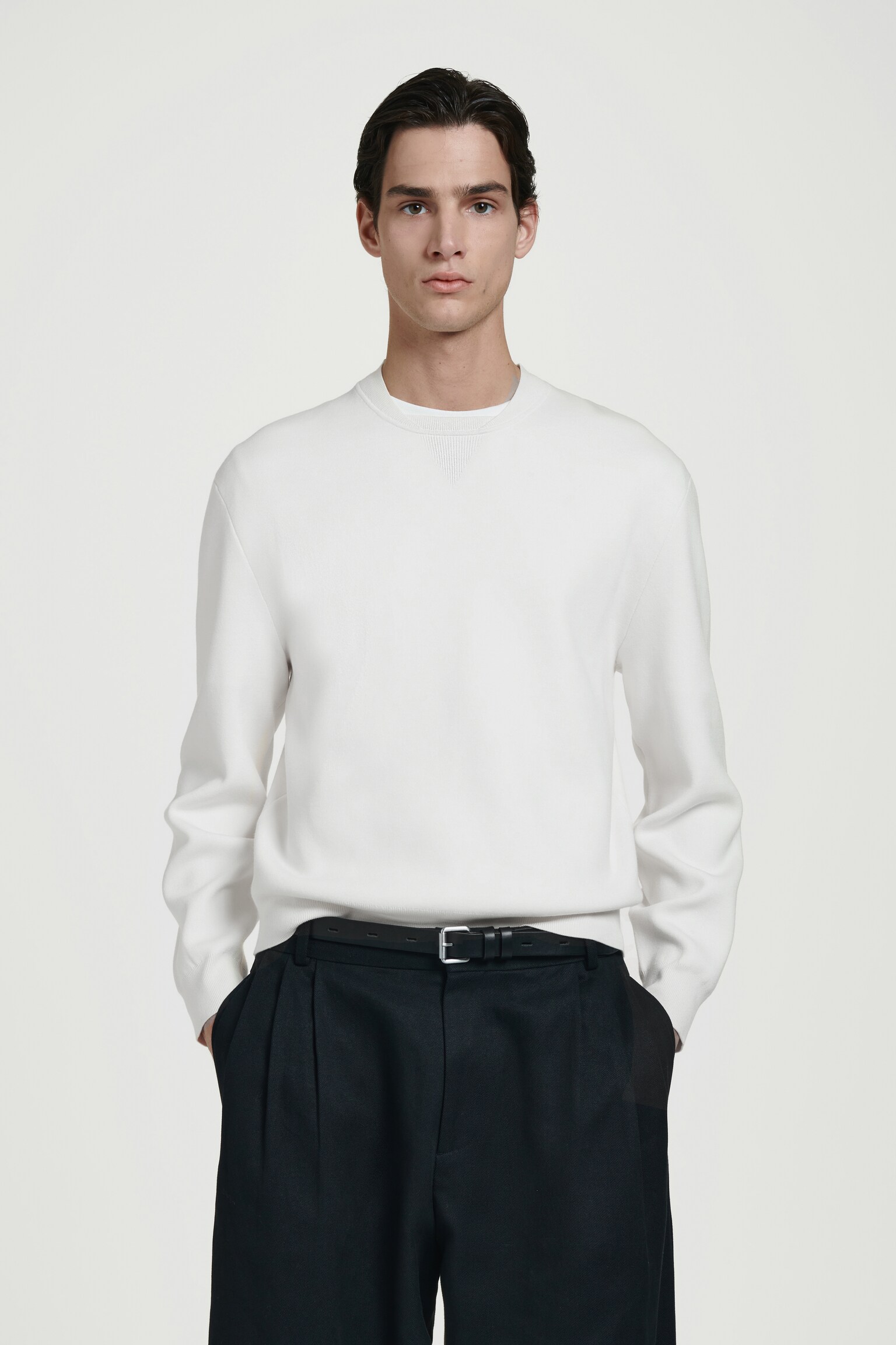 DOUBLE-FACED BOMBER-NECK KNITTED JUMPER - OFF-WHITE/MOLE MÉLANGE/NAVY/GREY
