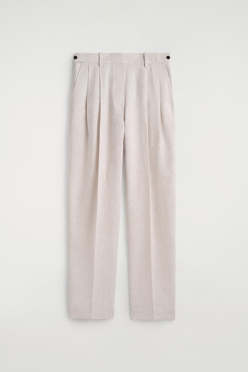 Tailored Linen Tulip Pants in Light Beige