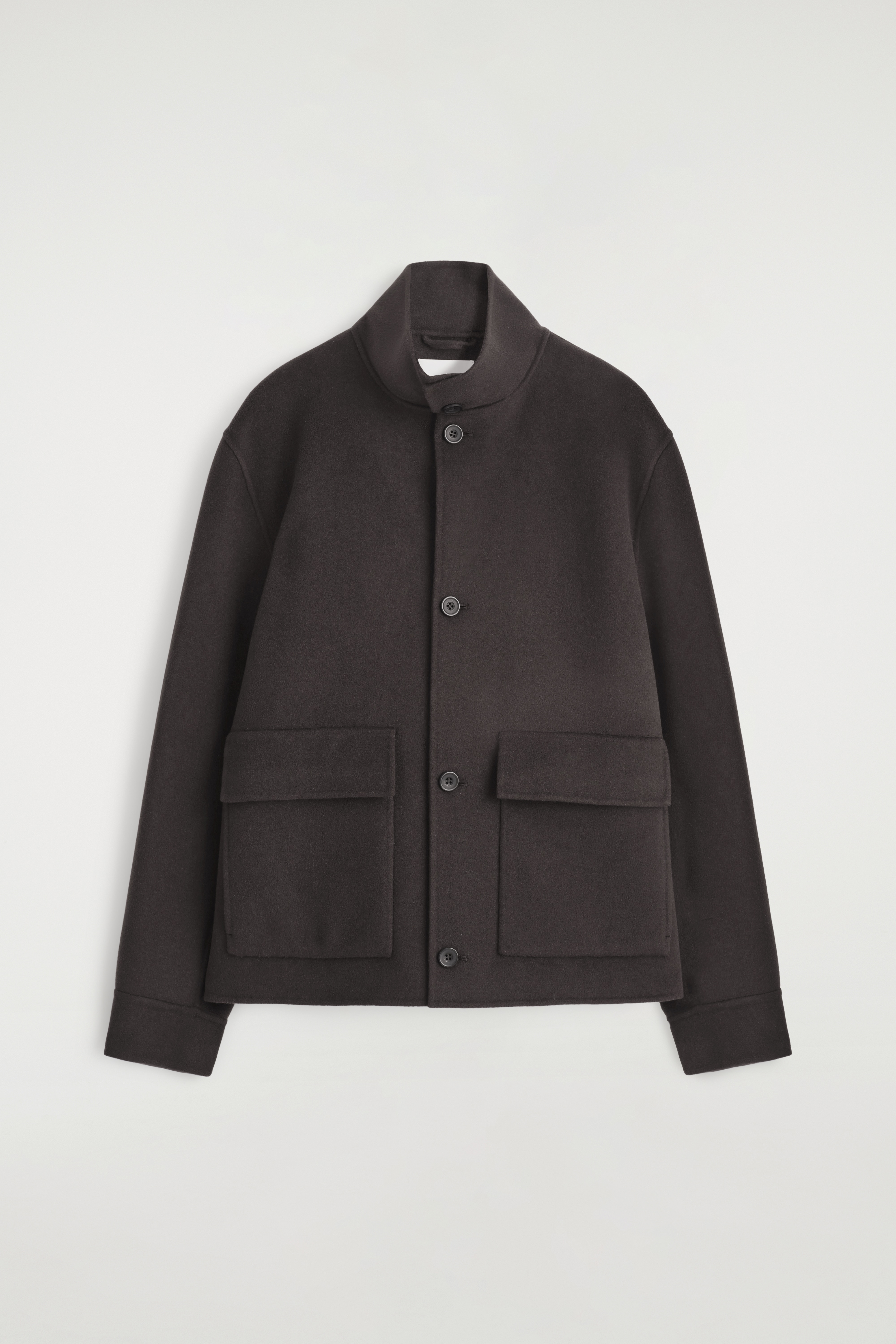 DOUBLE-FACED WOOL FUNNEL NECK JACKET - DARK BROWN/CAMEL