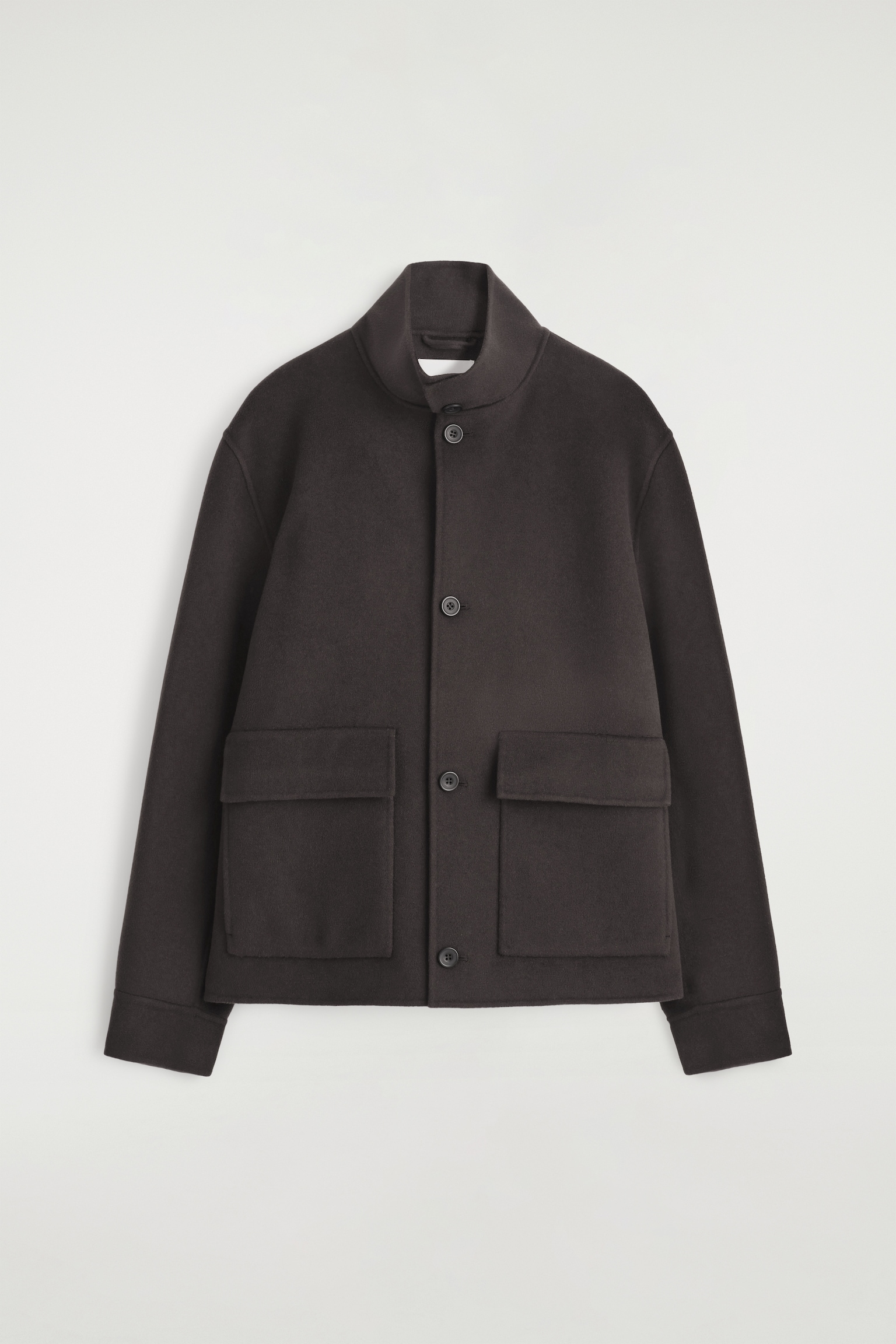 CHAQUETA DE LANA DE DOBLE FAZ CON CUELLO ALTO - MARRÓN OSCURO/CAMEL - 2