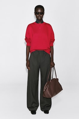 ROUNDED COTTON CREW-NECK SWEATSHIRT — RED 2