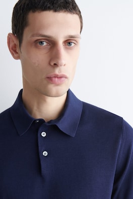 SLIM KNITTED SILK POLO SHIRT — BLUE 5