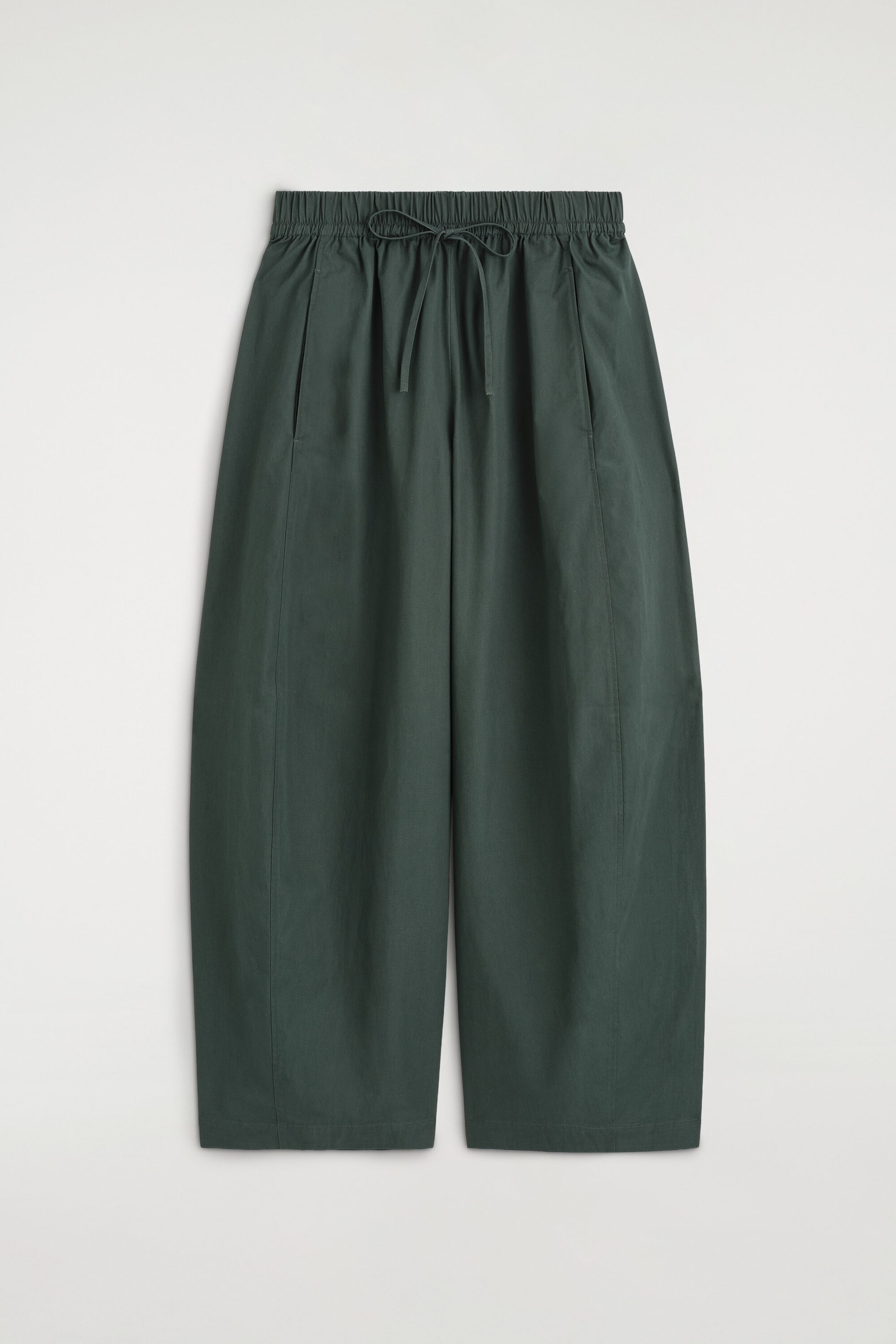 ELASTICATED BARREL-LEG TROUSERS