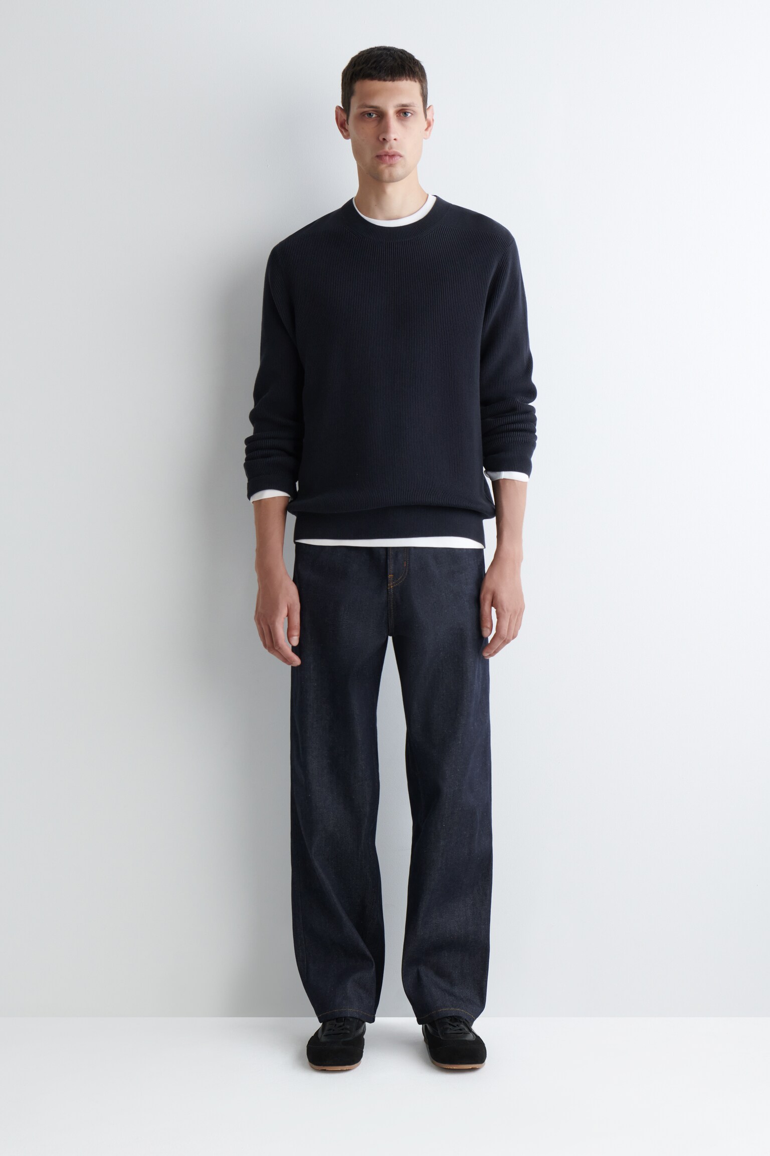 PULL À COL ROND EN COTON - BLEU MARINE/NOIR/ÉCRU - 4