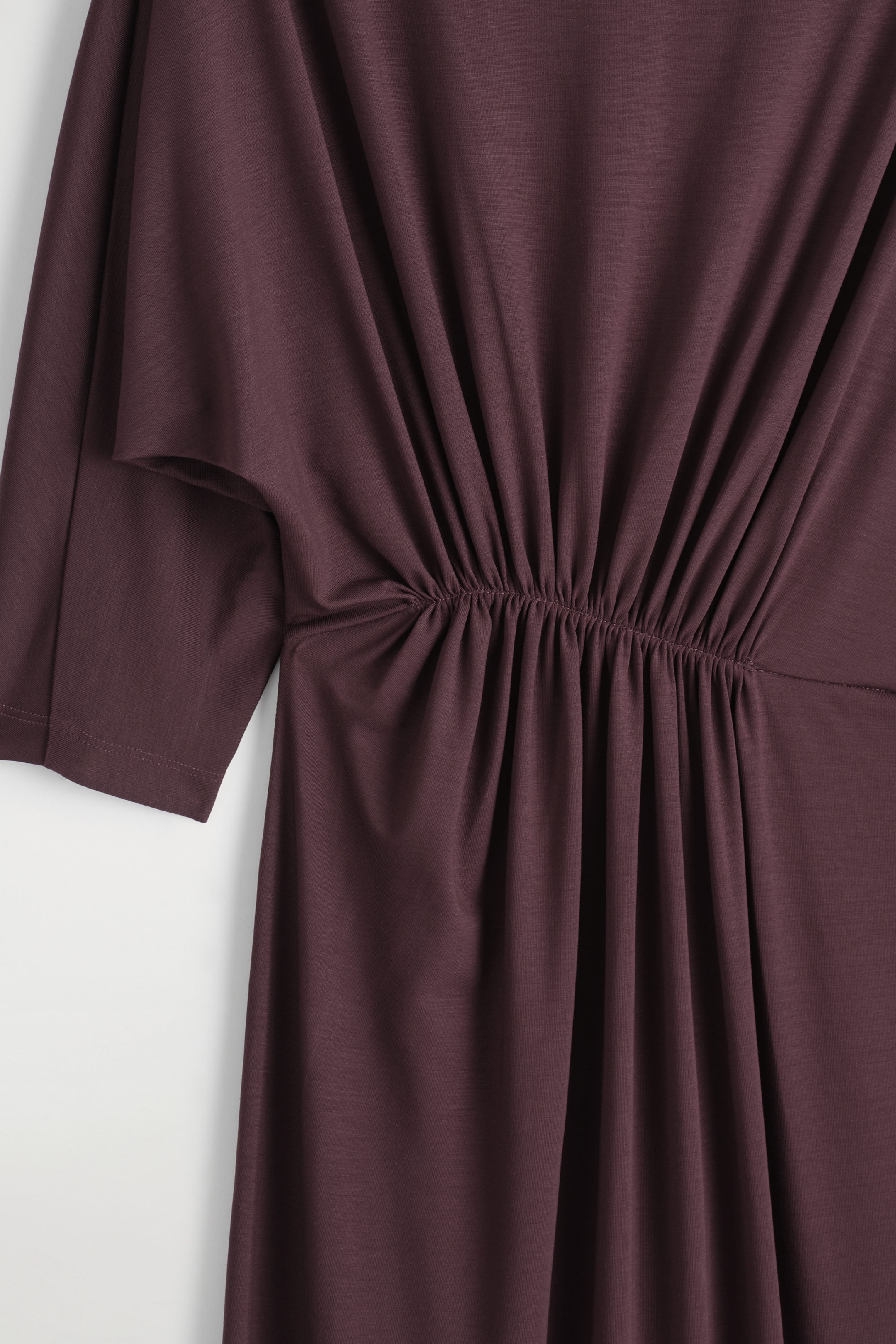 GATHERED-WAIST DRAPED MIDI DRESS