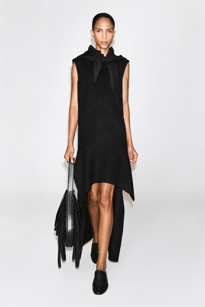 DROPPED-WAIST DOUBLE-FACED WOOL DRESS — CARBON