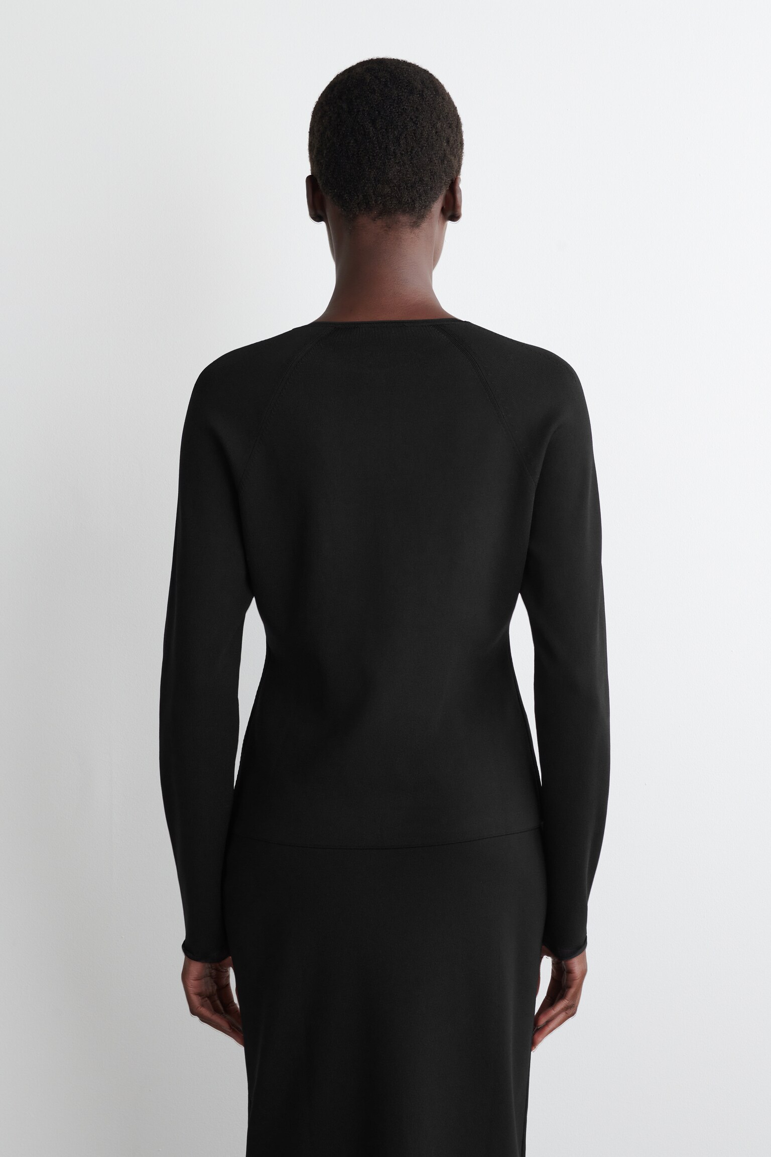SHEER-DETAIL KNITTED CARDIGAN - BLACK - 6