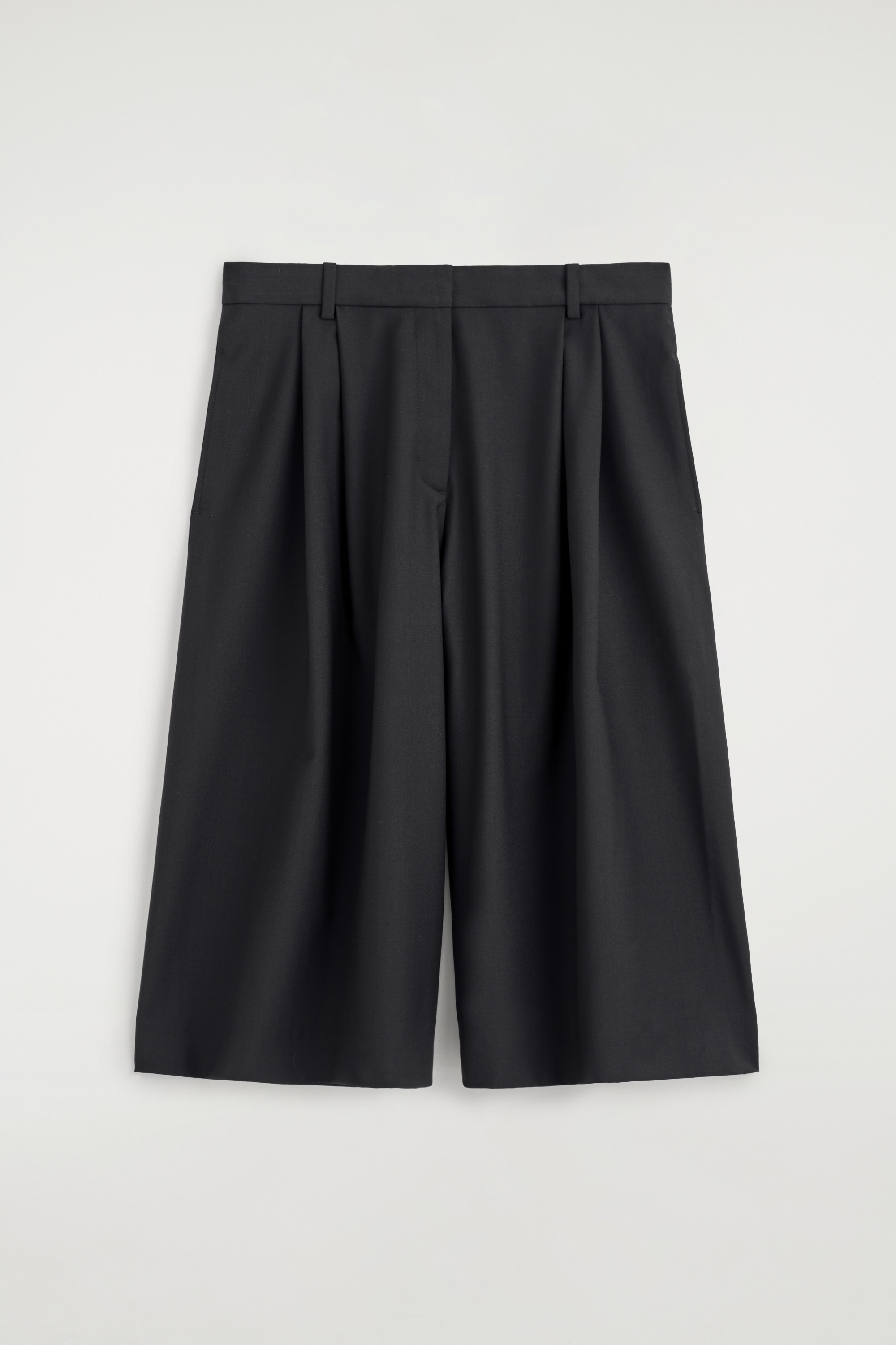 Culottes plissadas em mistura de lã - PRETO