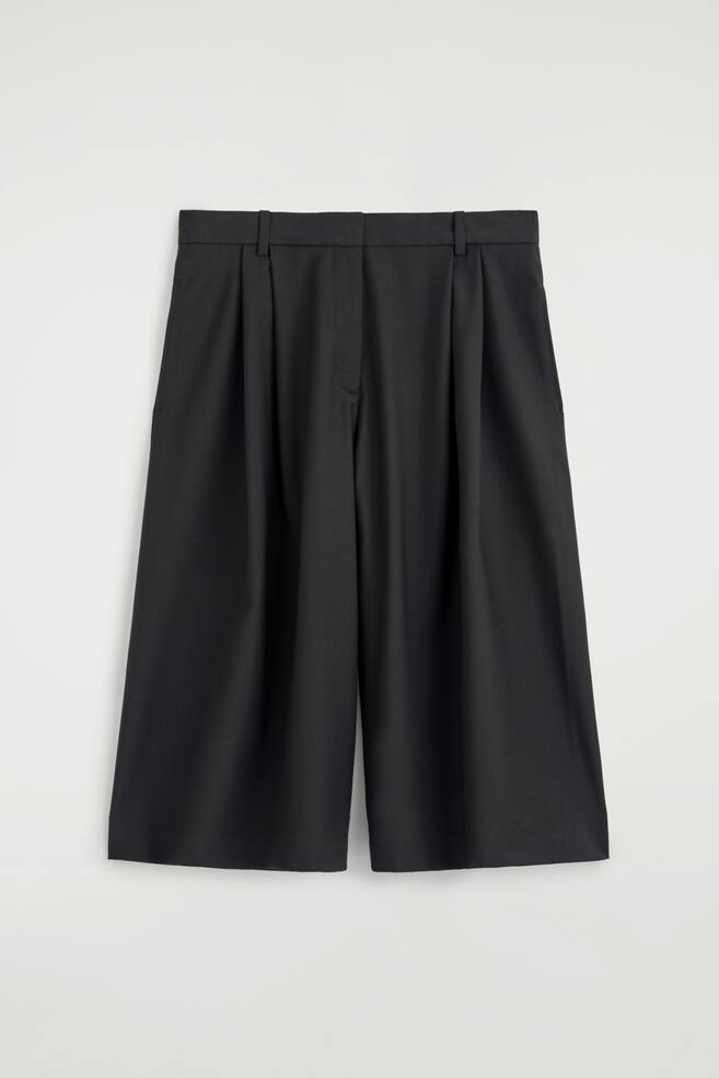 PLEATED WOOL-BLEND CULOTTES - BLACK - 1