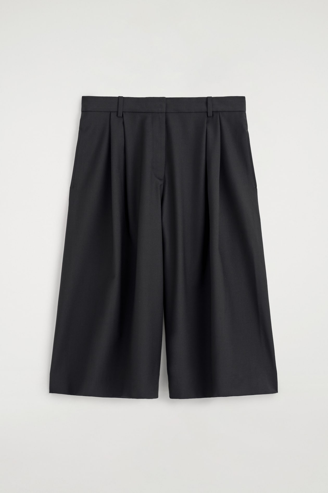 PLEATED WOOL-BLEND CULOTTES — BLACK