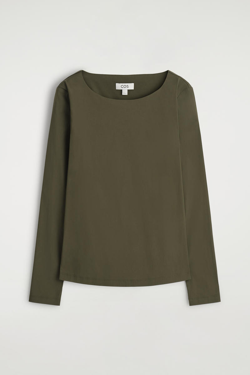 Cos Cotton Long-sleveled Top In Green
