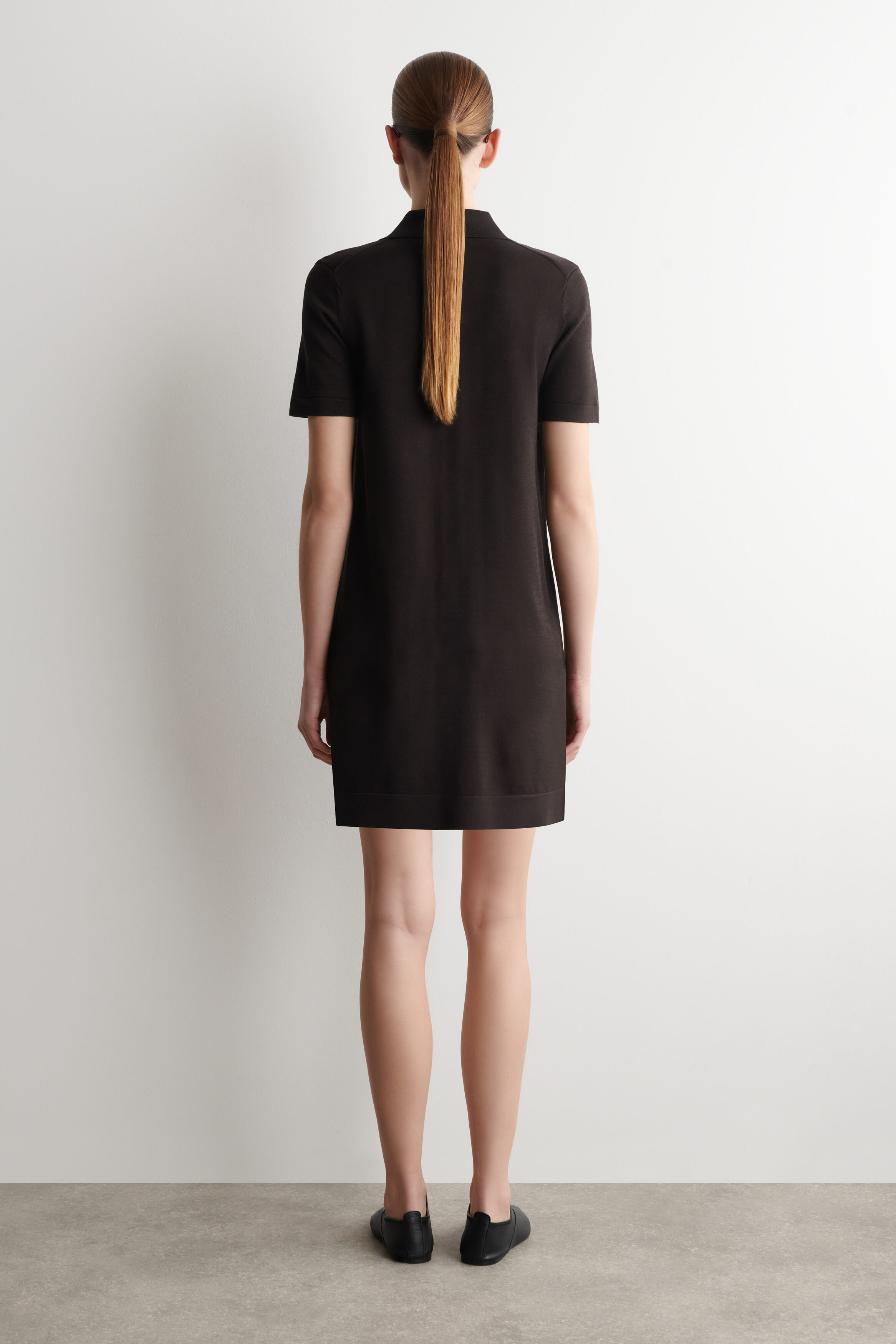 button front rib knit dress Light Blue Ribbed Knit Collared Button Front Dress main image 1