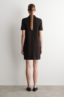 POCKET-DETAIL KNITTED COTTON MINI DRESS — DARK BROWN 3