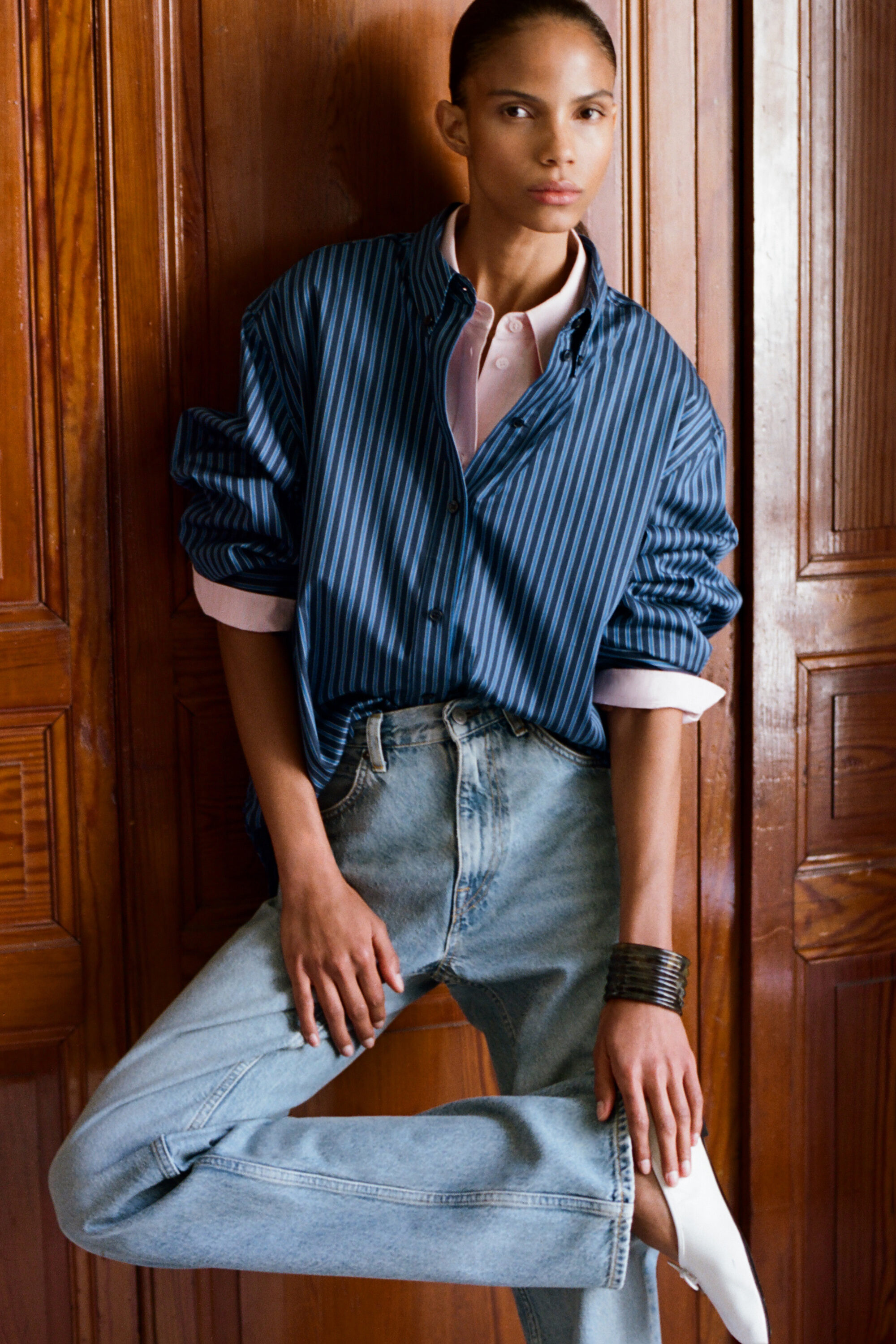 FOLDED-CUFF COTTON SHIRT - BLUE / STRIPED | COS US