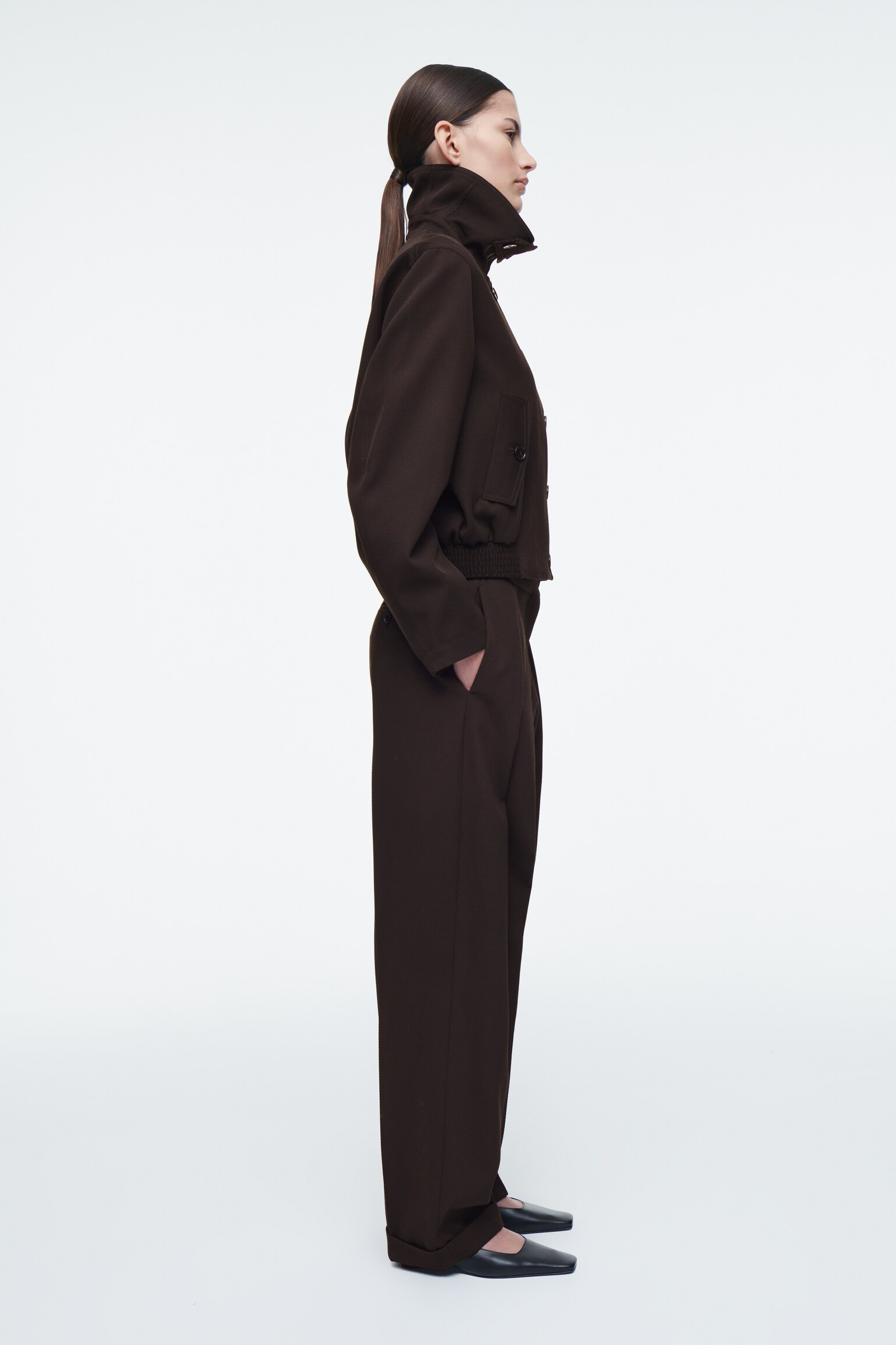 OVERSIZED-JACKE AUS WOLL-MIX MIT STEHKRAGEN - DUNKELBRAUN - 3