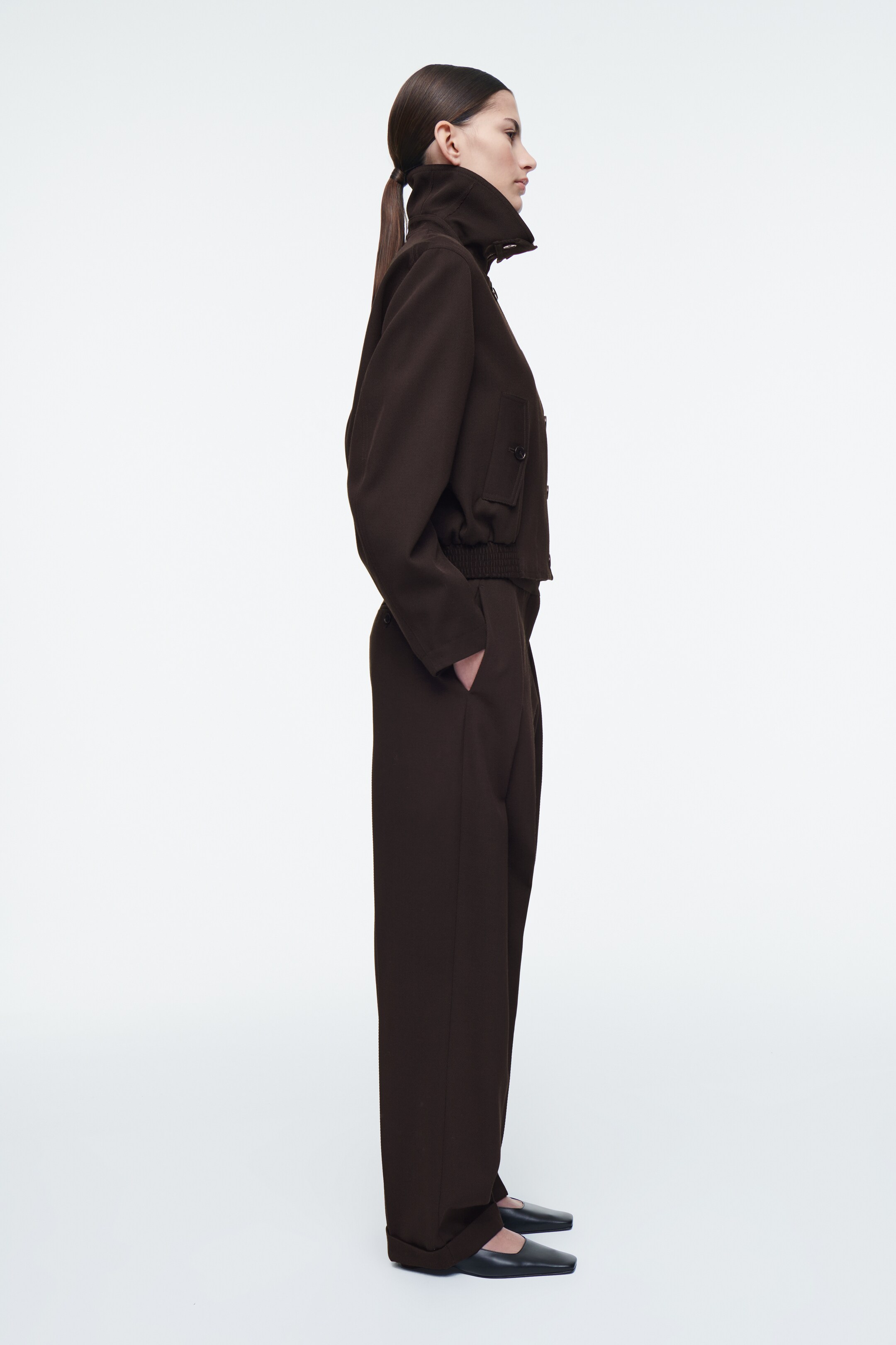 Agrandir l'image: VESTE OVERSIZE À COL CHEMINÉE EN LAINE MÉLANGÉE - BRUN FONCÉ - FEMME | H&M CH 6