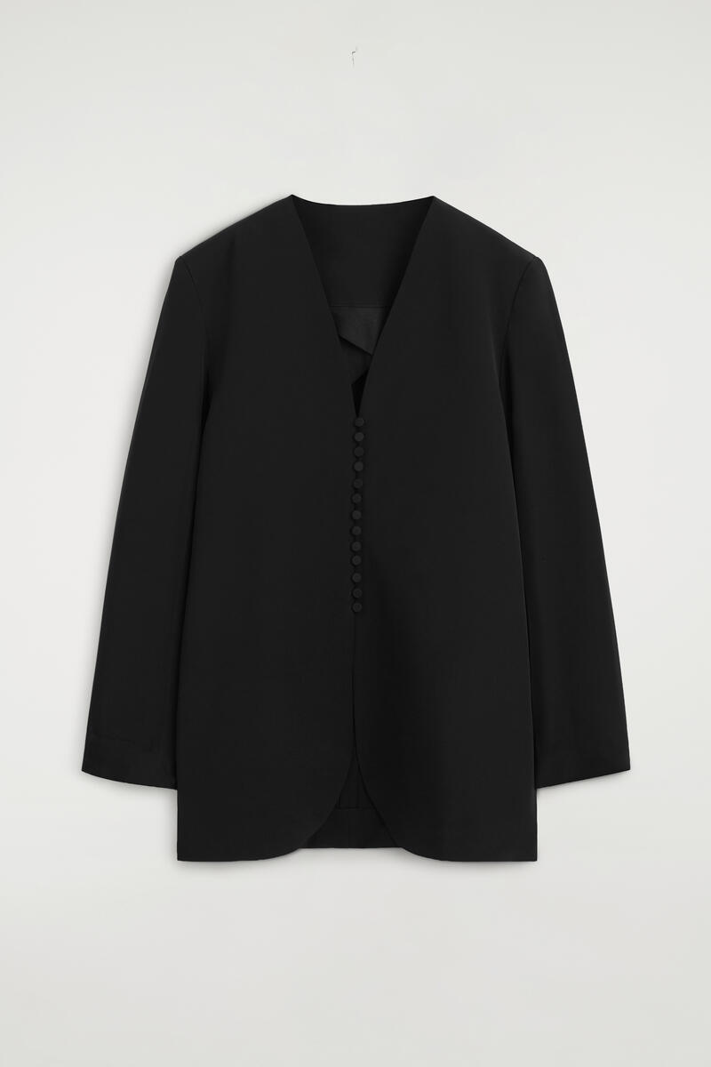 Button-Detail Silk-Crepe Blazer