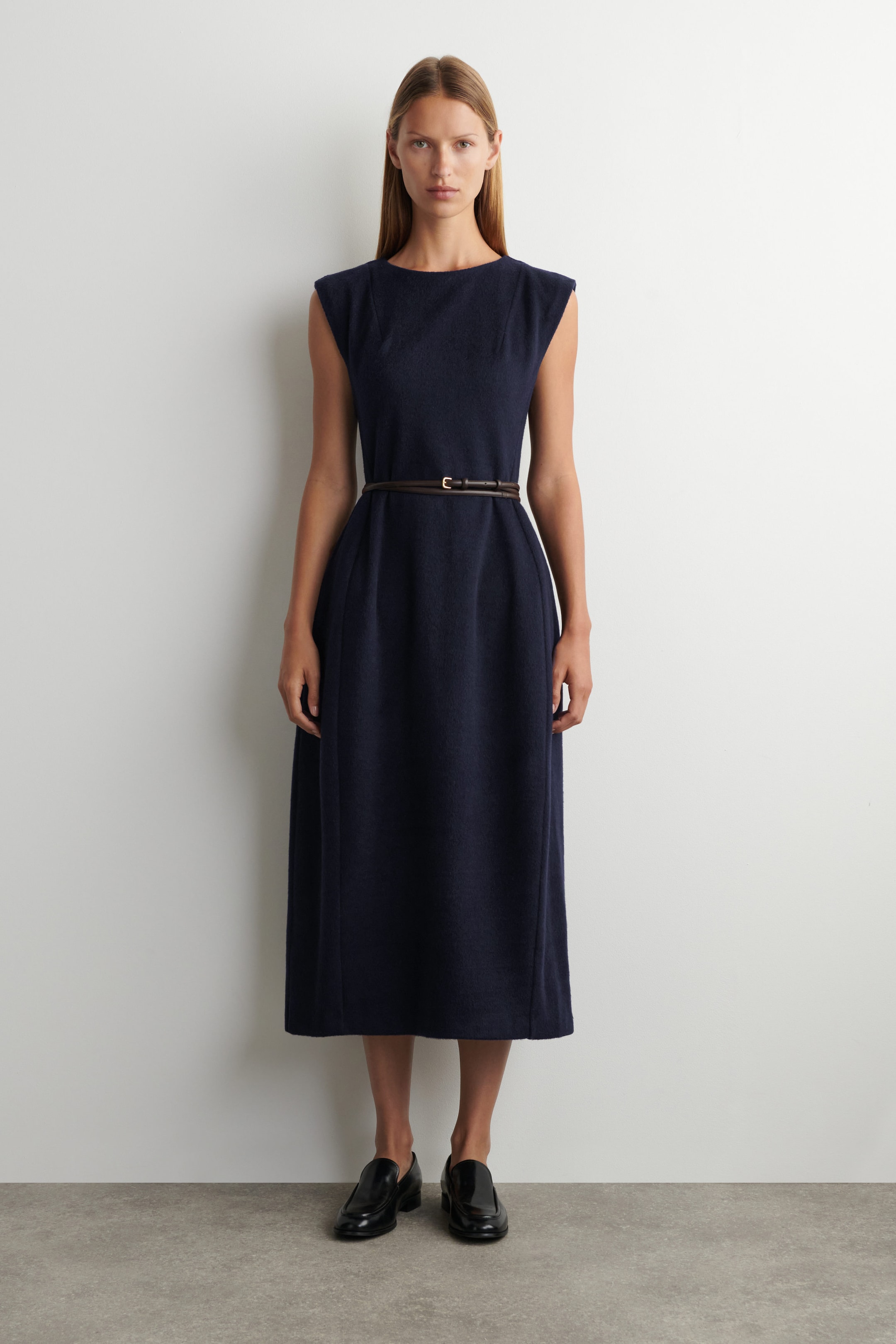 SCULPTED BRUSHED-WOOL MIDI DRESS