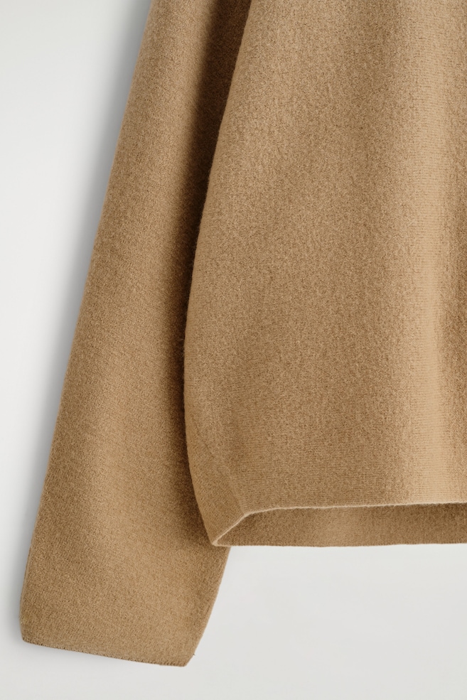 BOILED-WOOL FUNNEL-NECK JUMPER — BEIGE