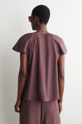FLUTED-SLEEVE COTTON BLOUSE — DARK RED 4