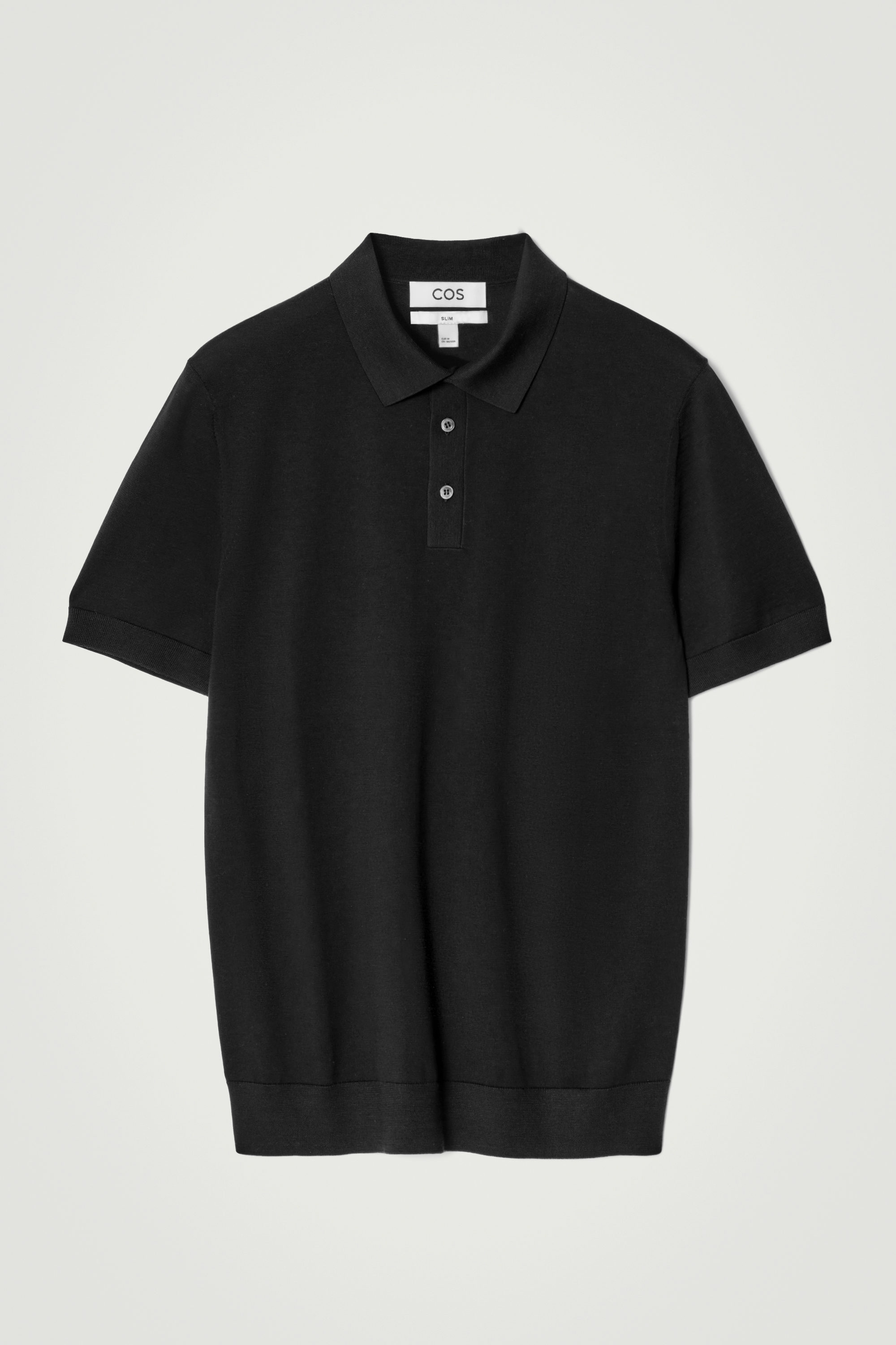 SLIM KNITTED SILK ZIPUP POLO SHIRT - CZARNY | COS
