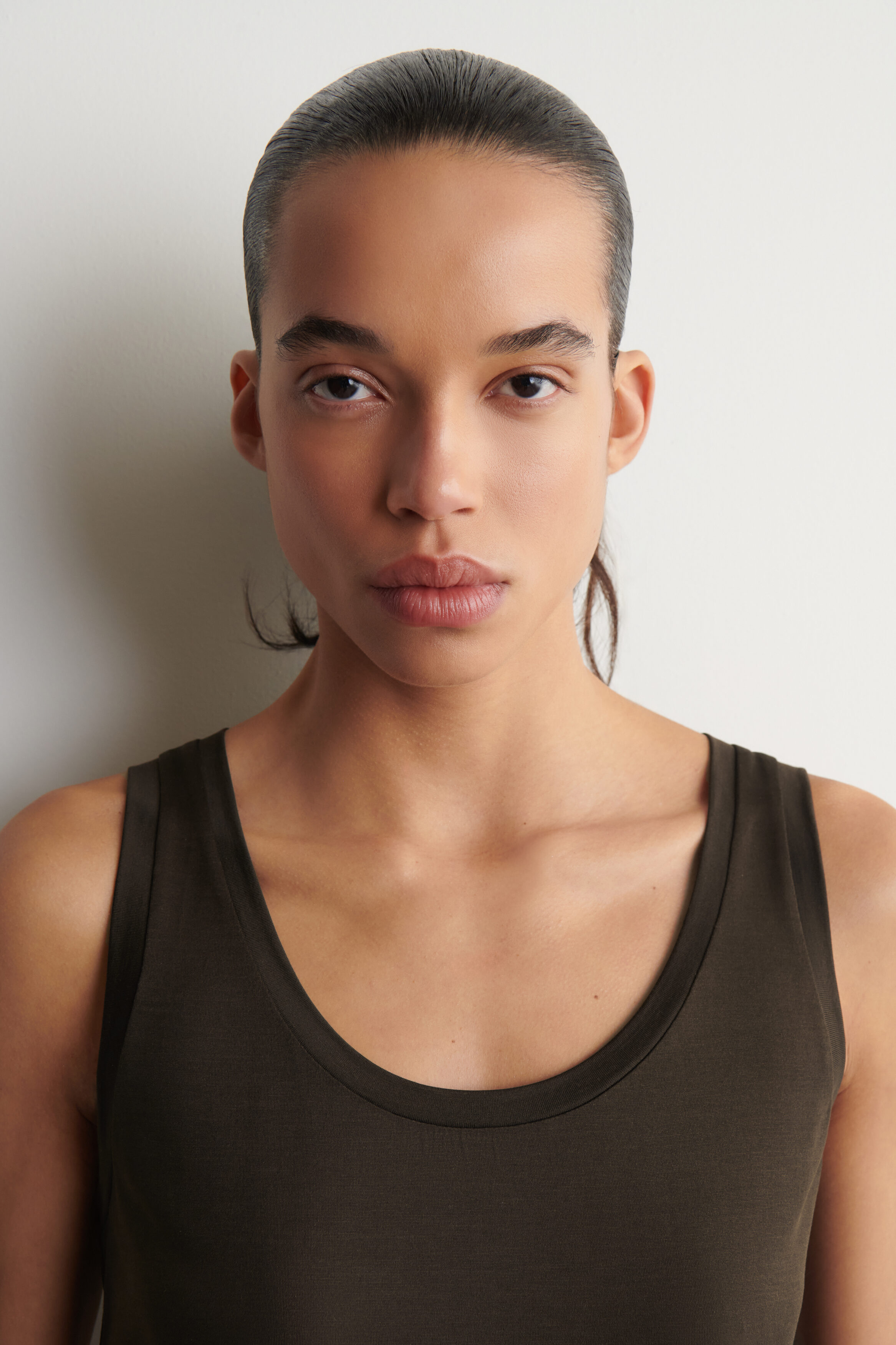 SCOOP-NECK SILK-JERSEY TANK TOP - BROWN | COS US