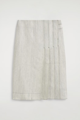 BELTED PLEATED LINEN MIDI SKIRT — LIGHT GRAY 7