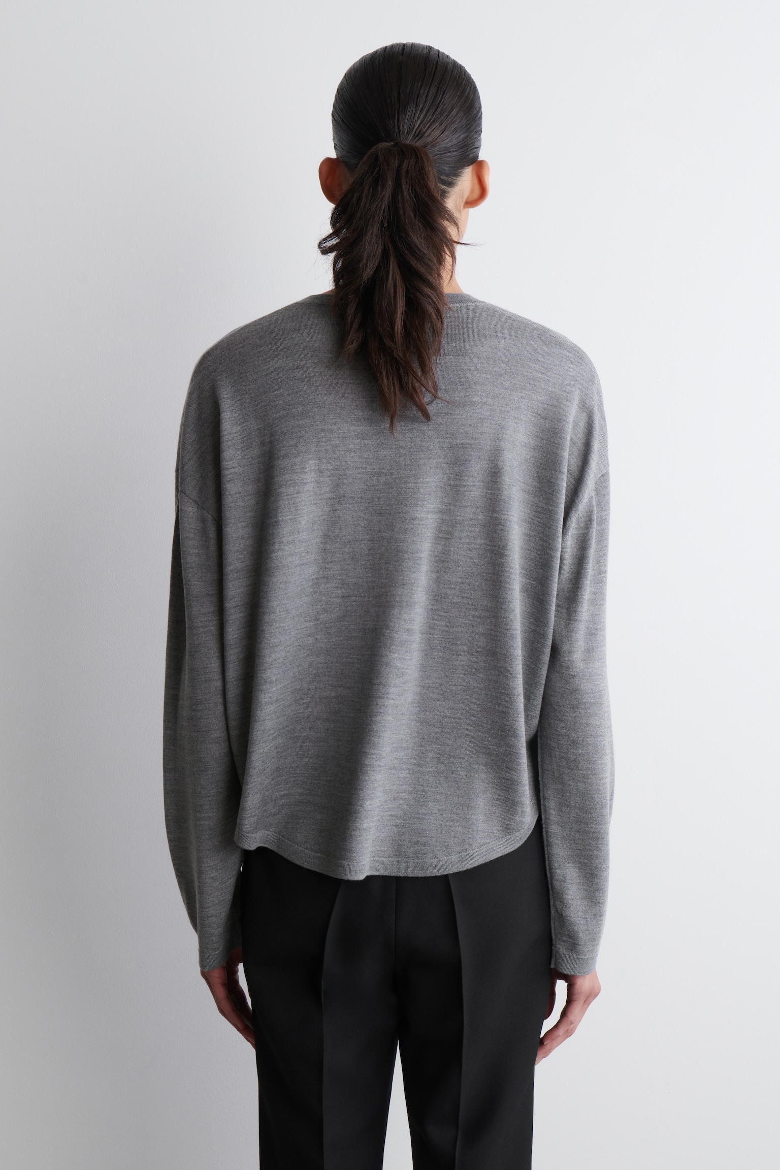 CIRCLE-CUT MERINO WOOL CARDIGAN - GREY MÉLANGE/RUST BROWN - 3